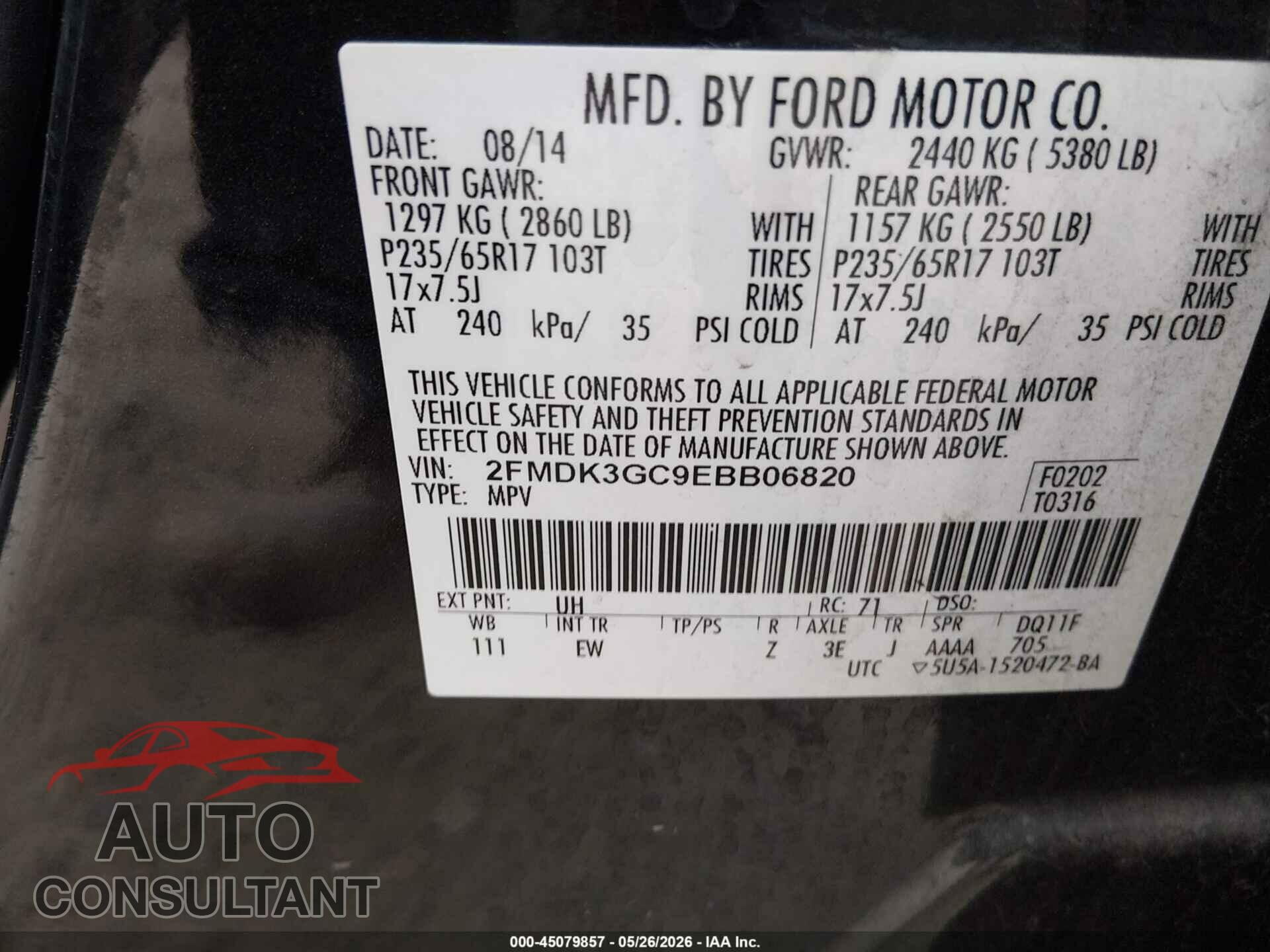 FORD EDGE 2014 - 2FMDK3GC9EBB06820