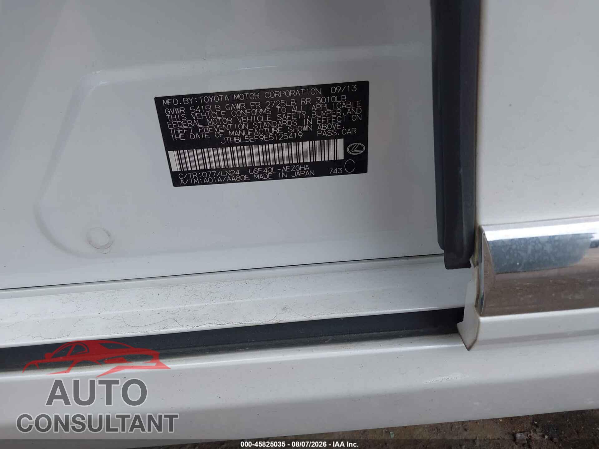 LEXUS LS 460 2014 - JTHBL5EF9E5125419