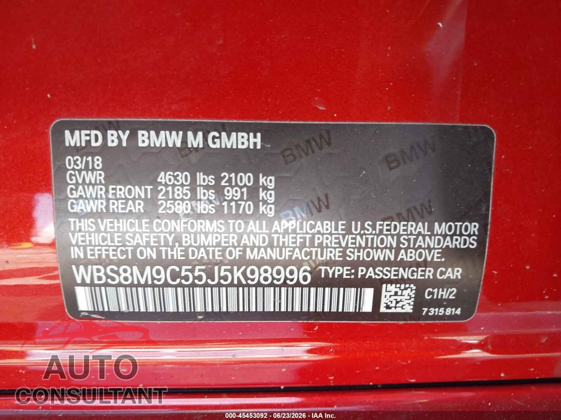 BMW M3 2018 - WBS8M9C55J5K98996