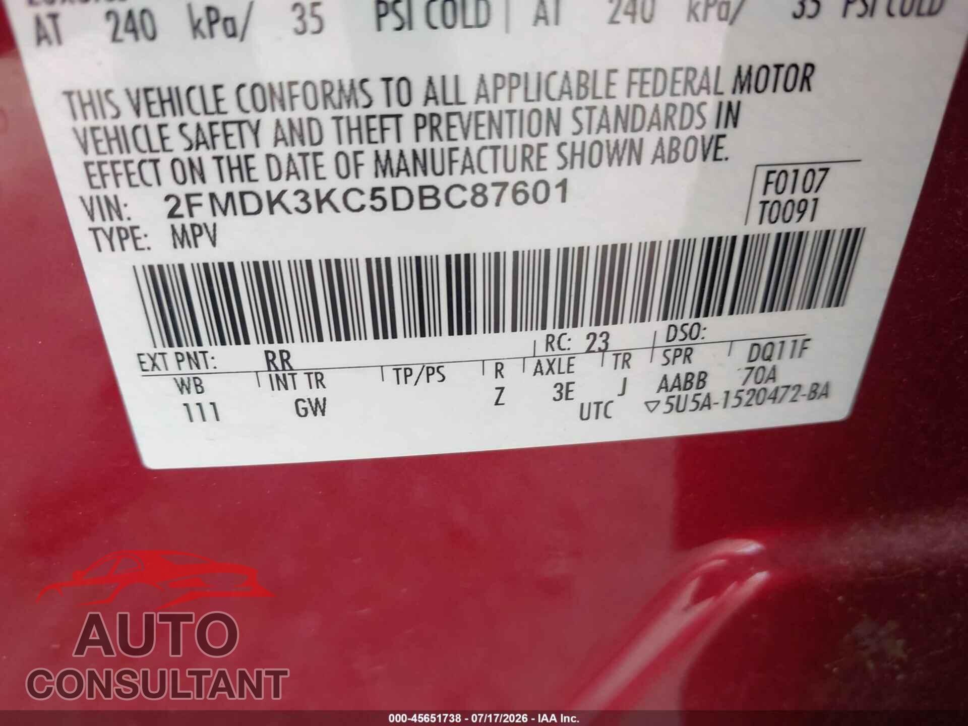 FORD EDGE 2013 - 2FMDK3KC5DBC87601