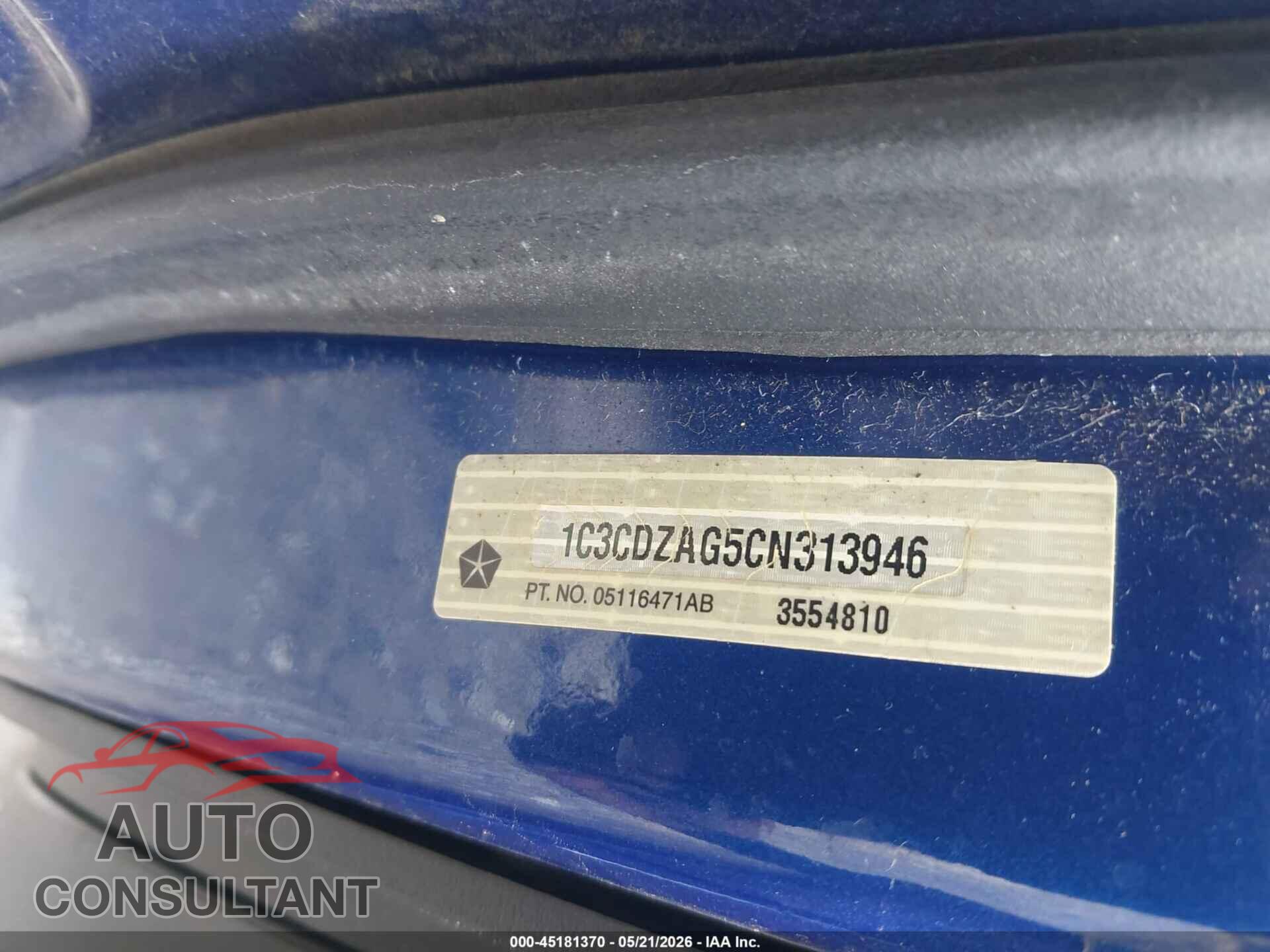DODGE AVENGER 2012 - 1C3CDZAG5CN313946
