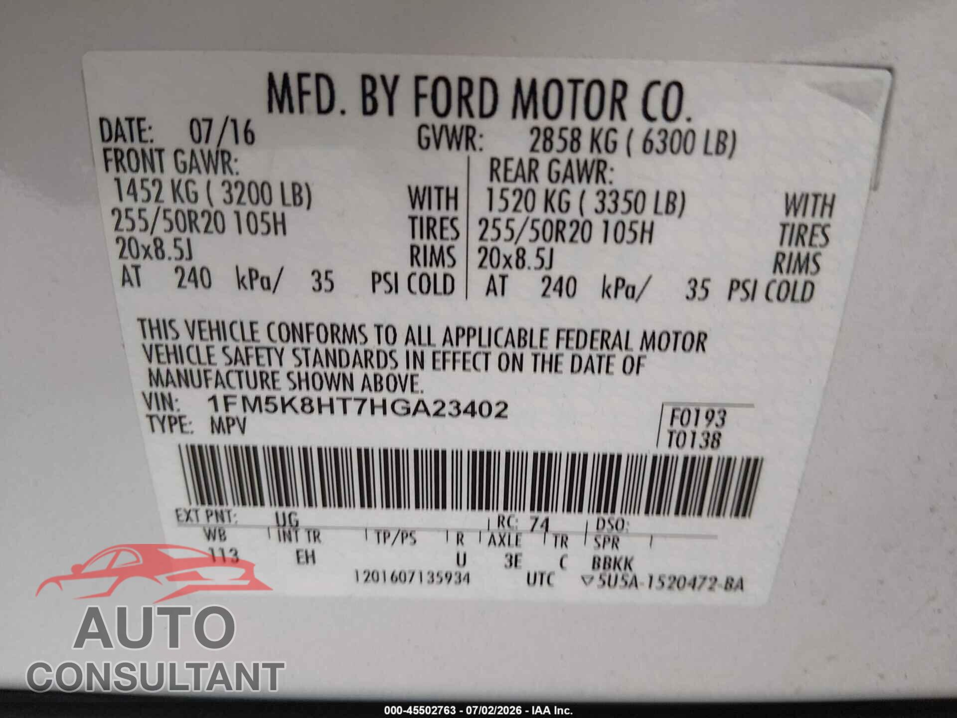 FORD EXPLORER 2017 - 1FM5K8HT7HGA23402