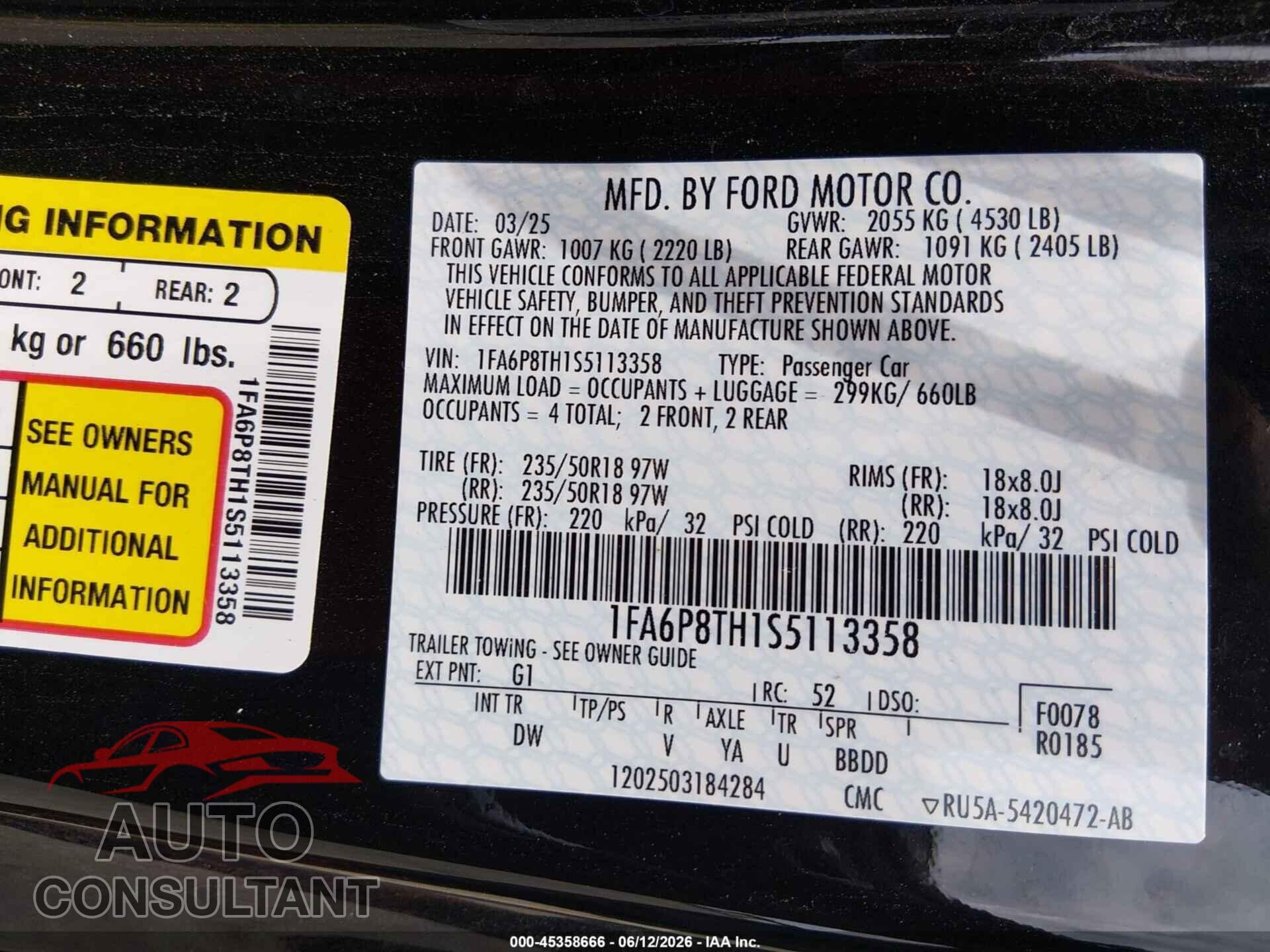 FORD MUSTANG 2025 - 1FA6P8TH1S5113358