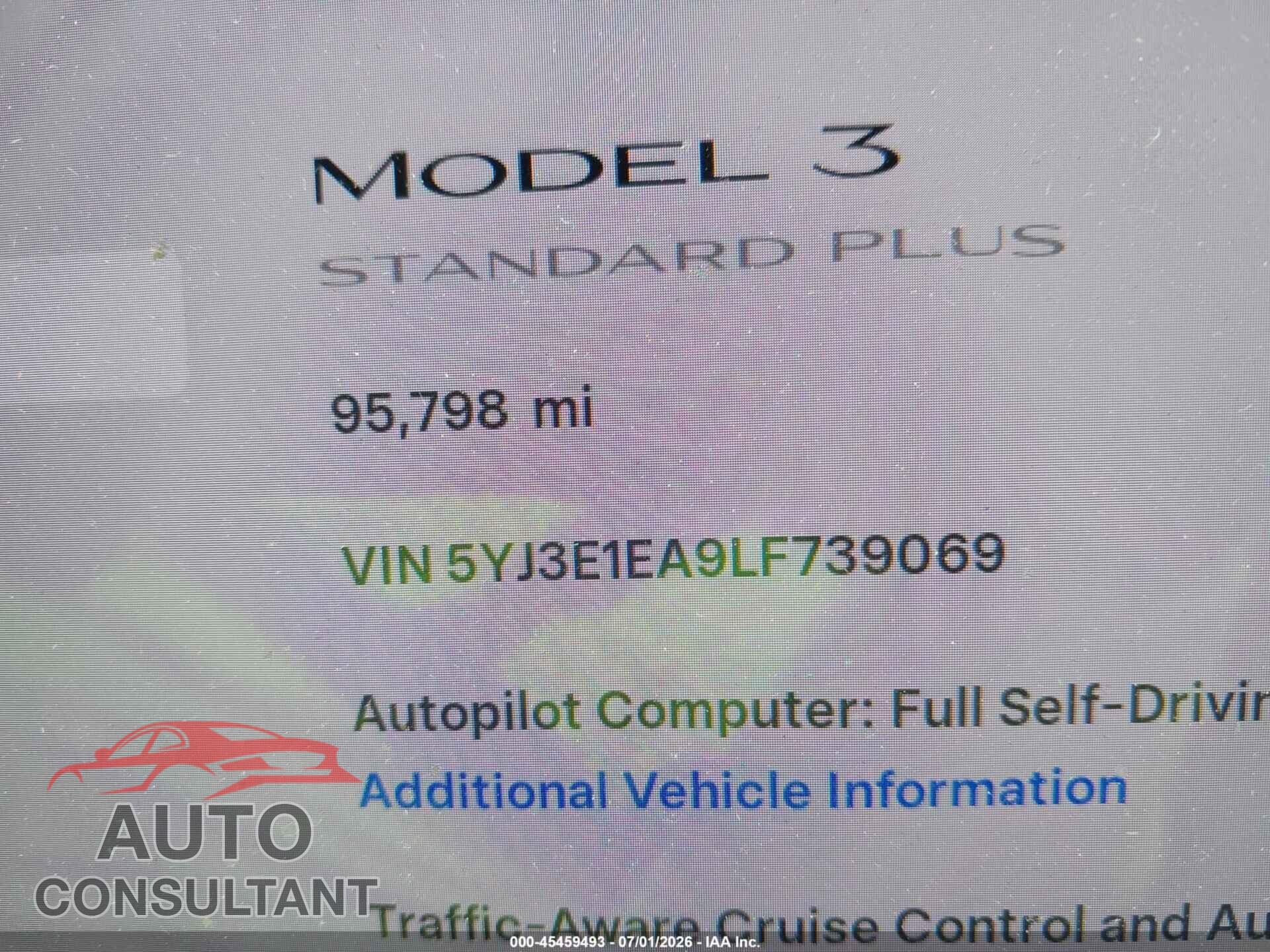 TESLA MODEL 3 2020 - 5YJ3E1EA9LF739069