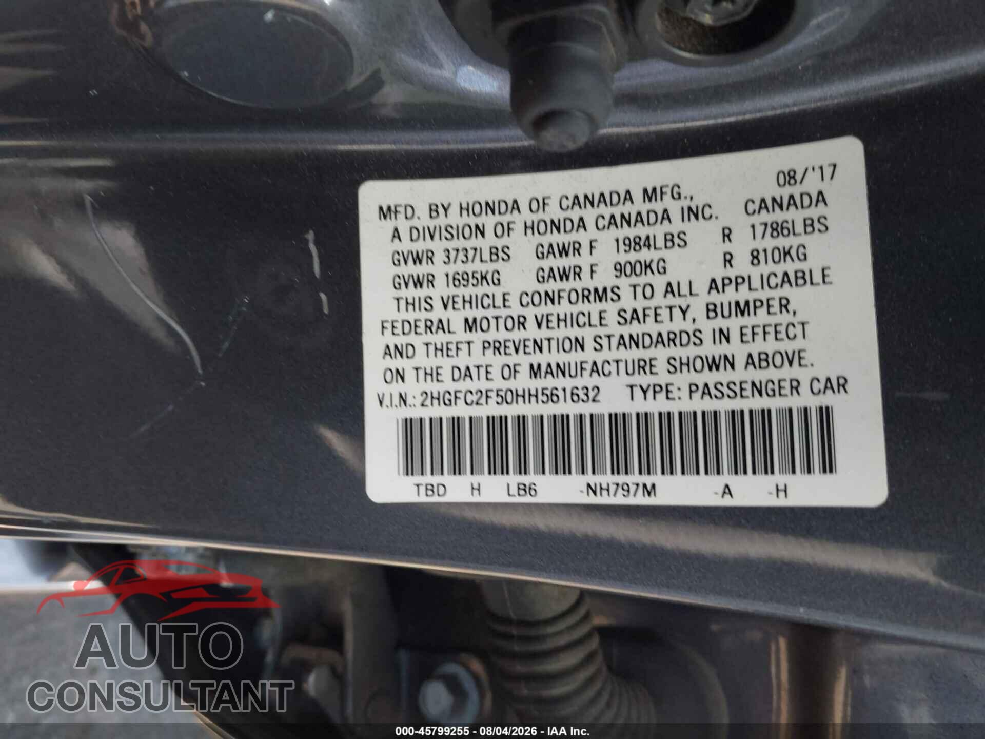 HONDA CIVIC 2017 - 2HGFC2F50HH561632