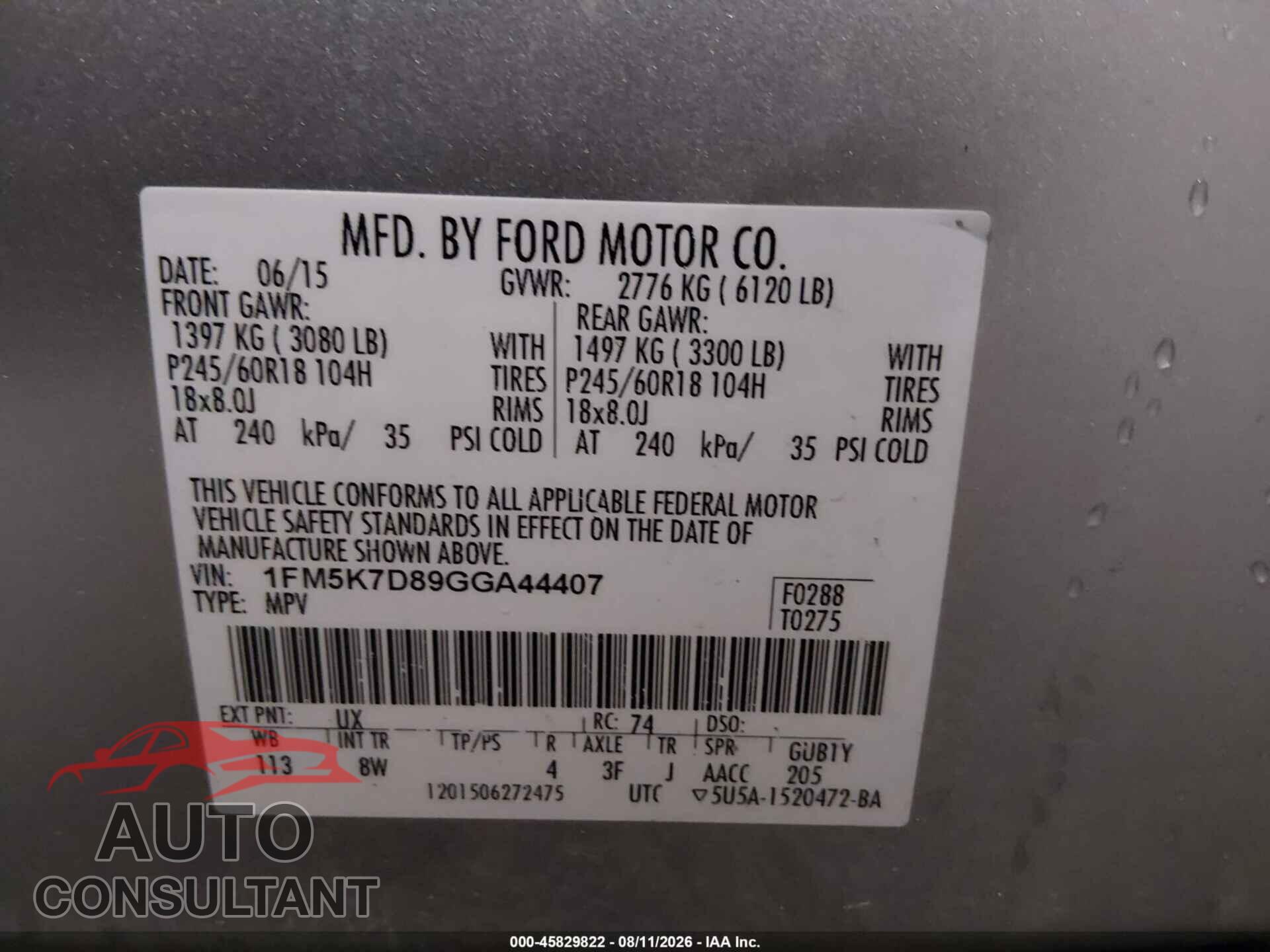 FORD EXPLORER 2016 - 1FM5K7D89GGA44407