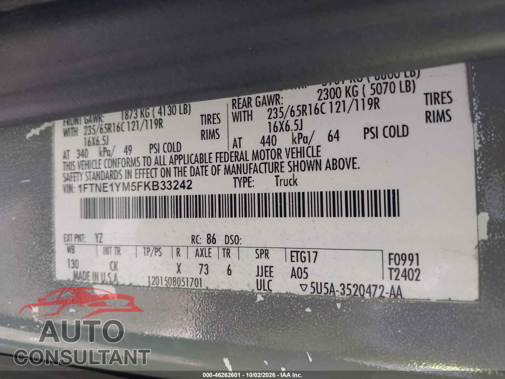 FORD TRANSIT-150 2015 - 1FTNE1YM5FKB33242