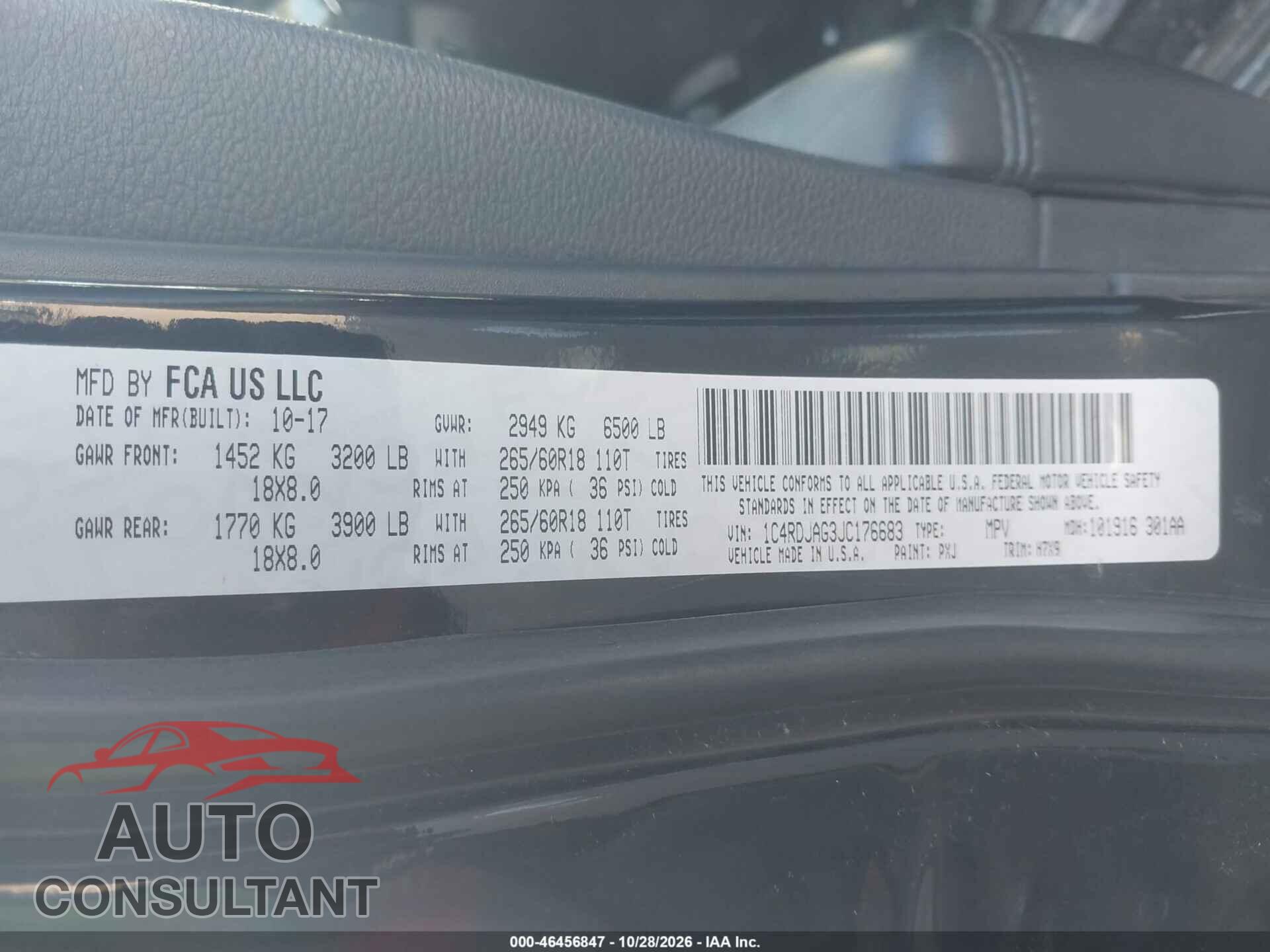 DODGE DURANGO 2018 - 1C4RDJAG3JC176683
