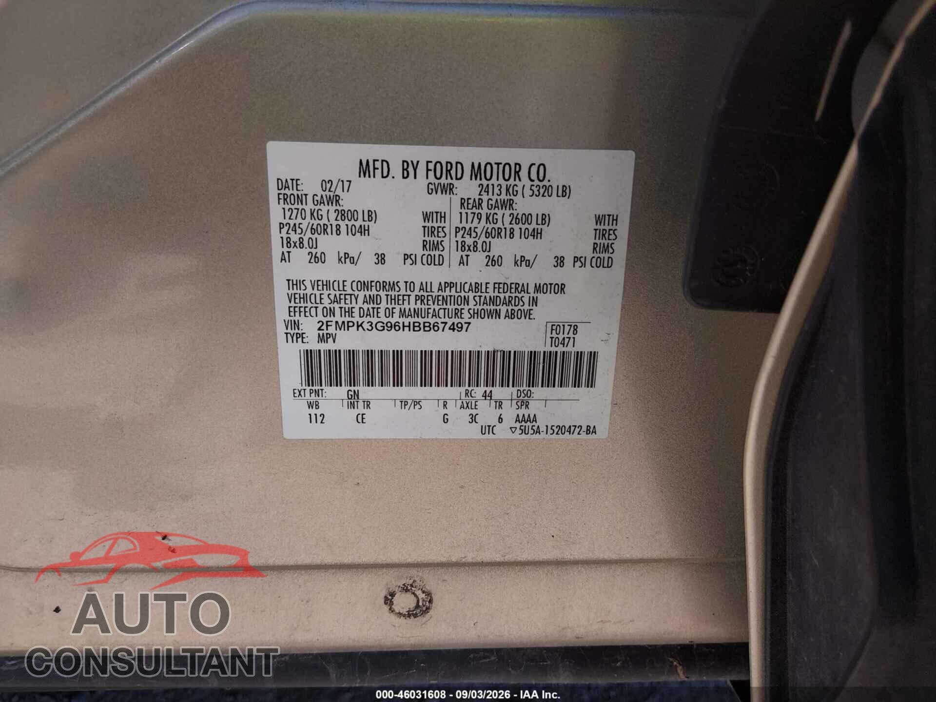 FORD EDGE 2017 - 2FMPK3G96HBB67497