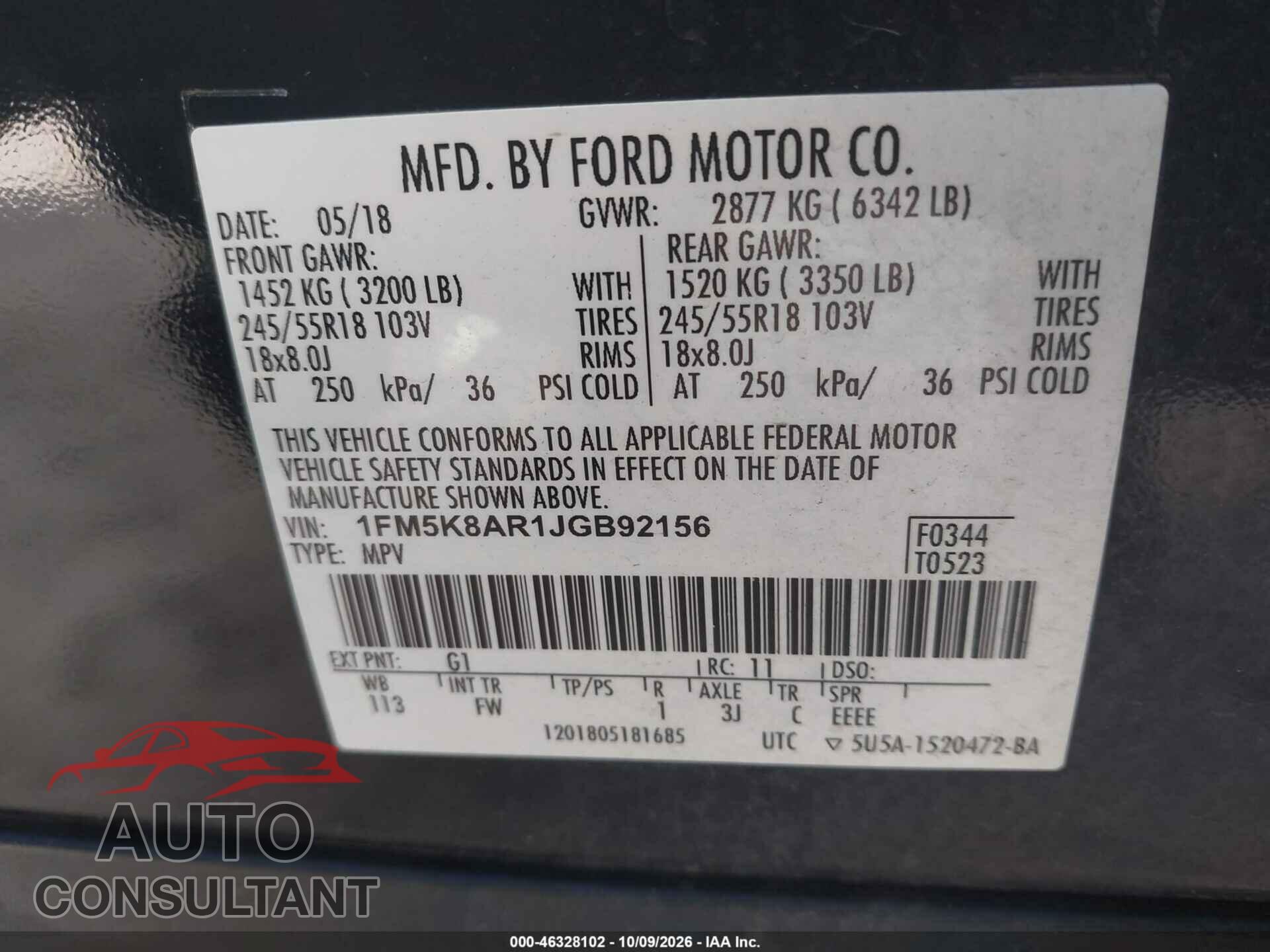 FORD POLICE INTERCEPTOR UTILITY 2018 - 1FM5K8AR1JGB92156
