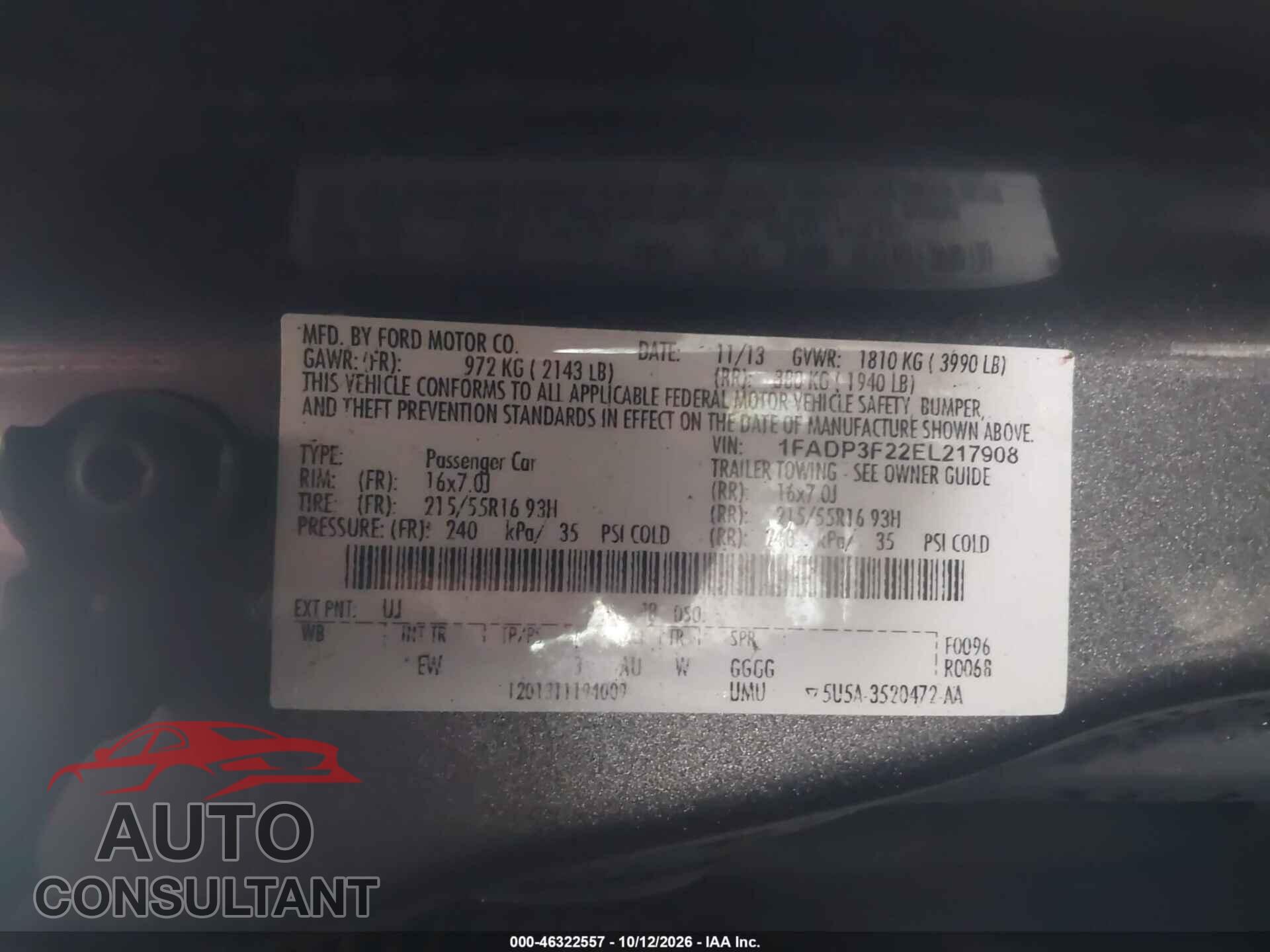 FORD FOCUS 2014 - 1FADP3F22EL217908