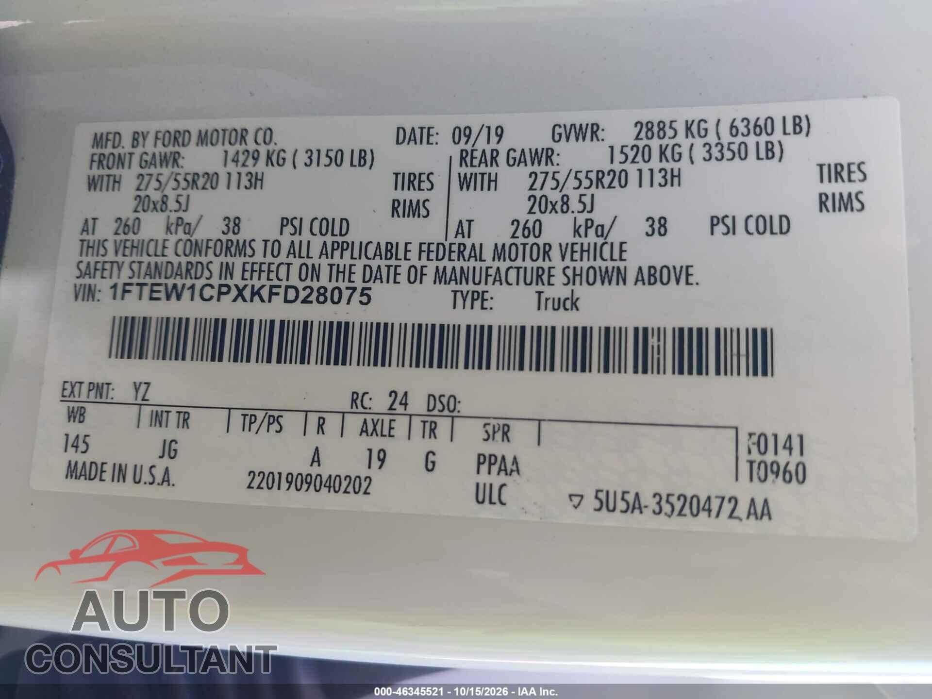 FORD F-150 2019 - 1FTEW1CPXKFD28075