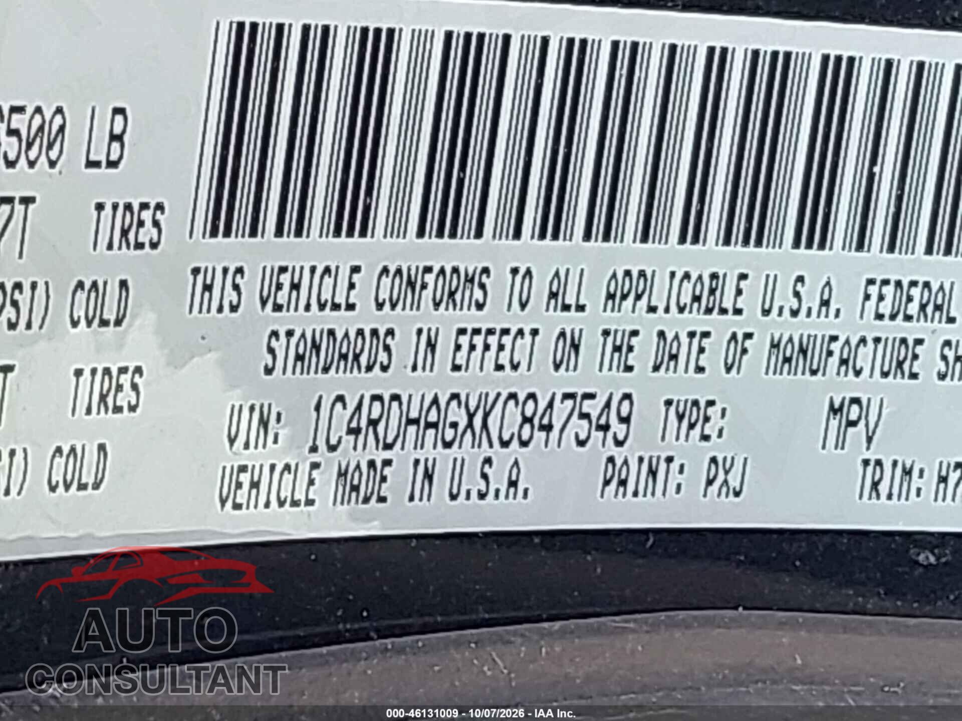 DODGE DURANGO 2019 - 1C4RDHAGXKC847549