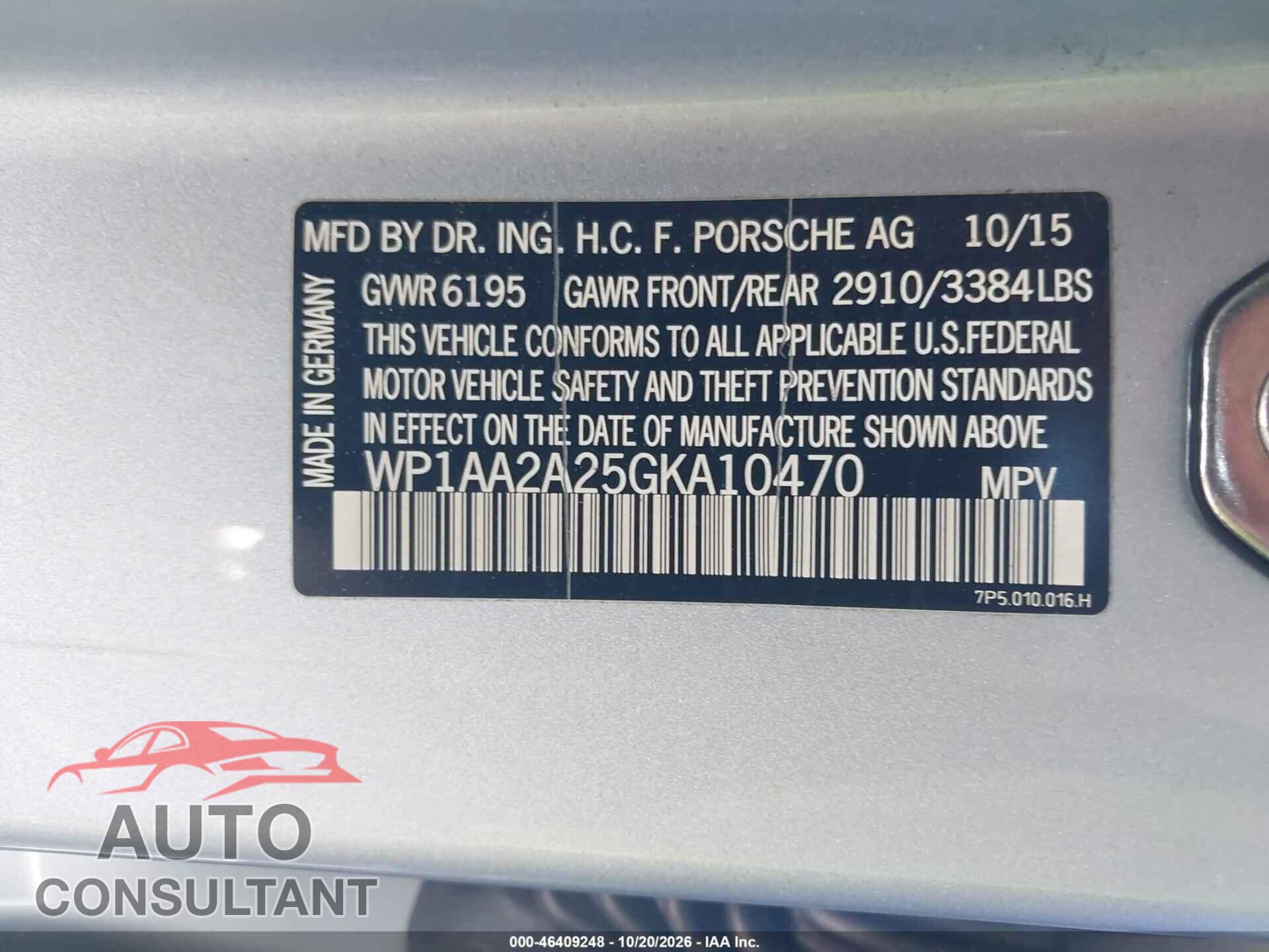 PORSCHE CAYENNE 2016 - WP1AA2A25GKA10470