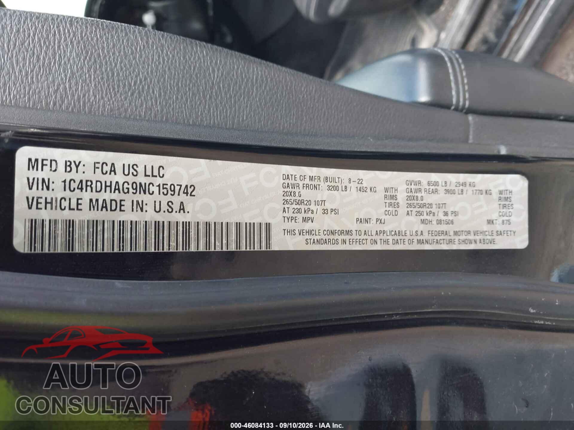 DODGE DURANGO 2022 - 1C4RDHAG9NC159742