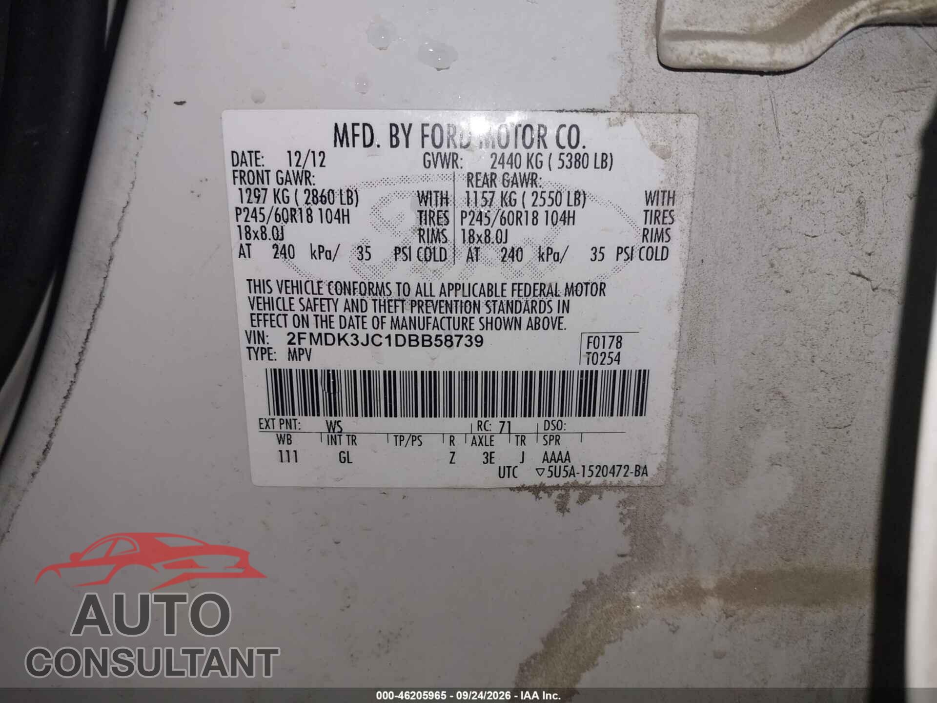 FORD EDGE 2013 - 2FMDK3JC1DBB58739