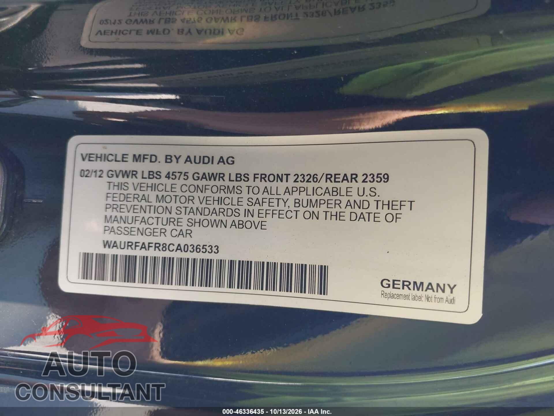 AUDI A5 2012 - WAURFAFR8CA036533