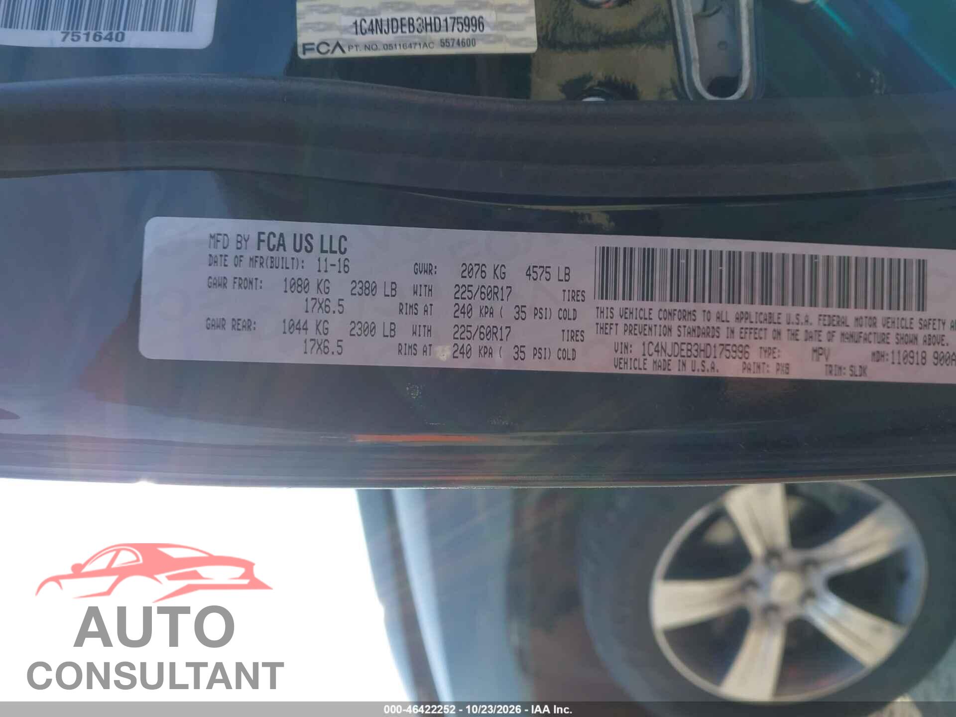 JEEP COMPASS 2017 - 1C4NJDEB3HD175996