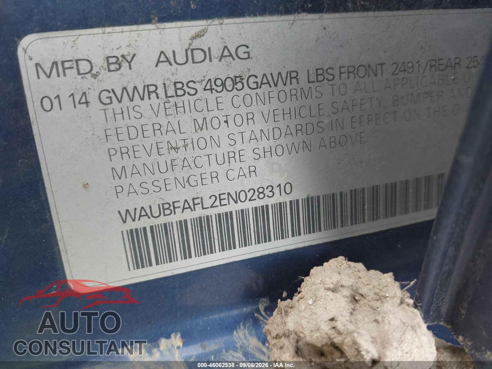 AUDI A4 2014 - WAUBFAFL2EN028310