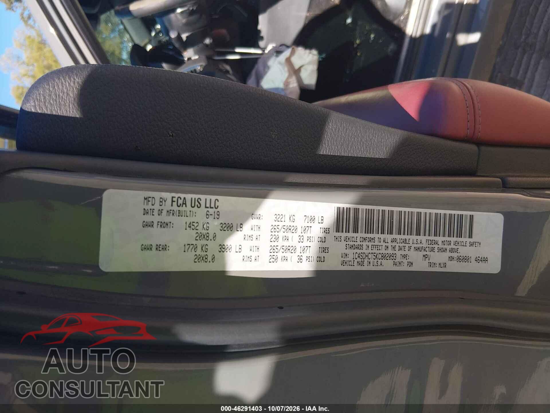 DODGE DURANGO 2019 - 1C4SDHCT5KC802093
