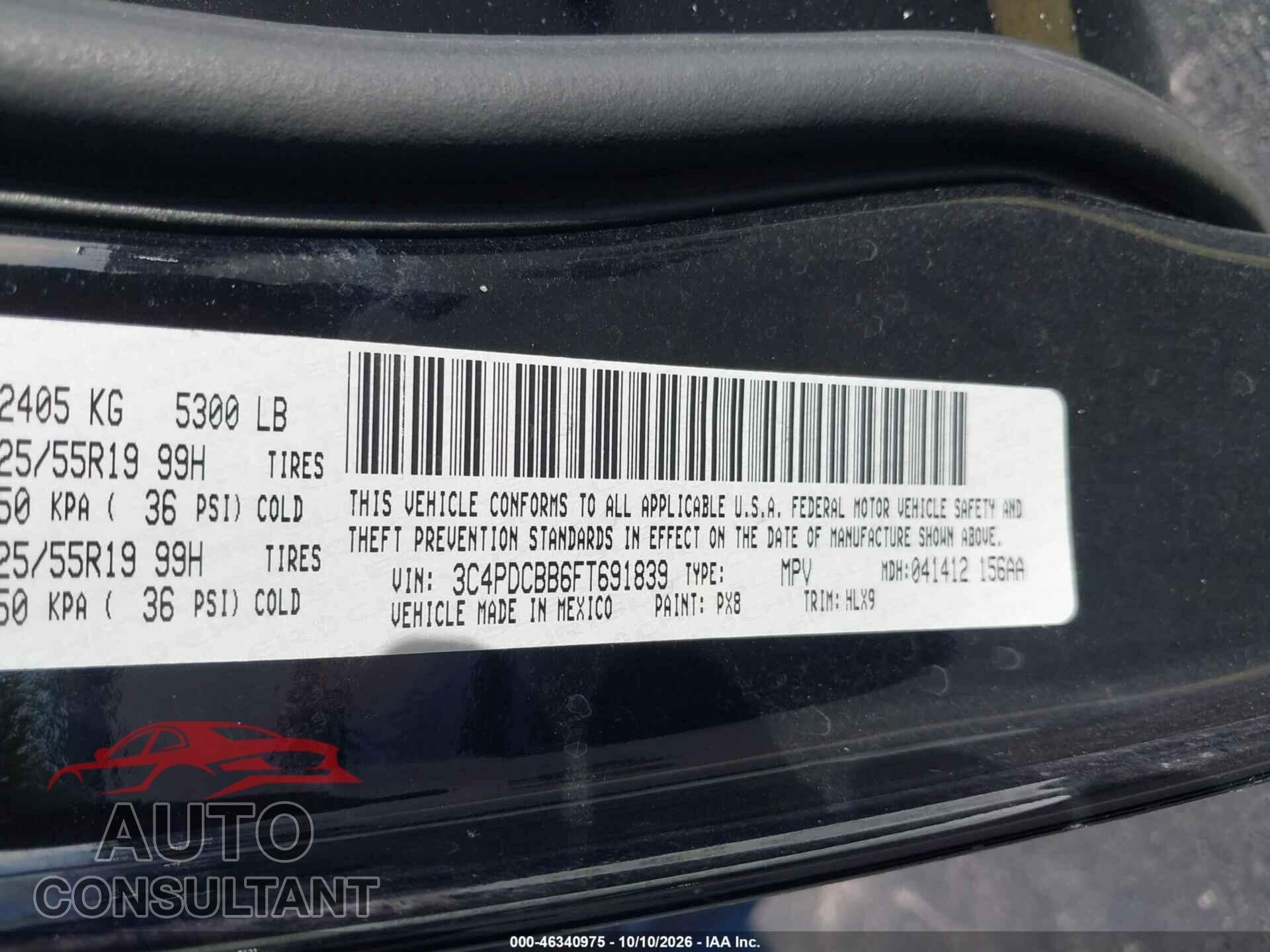 DODGE JOURNEY 2015 - 3C4PDCBB6FT691839