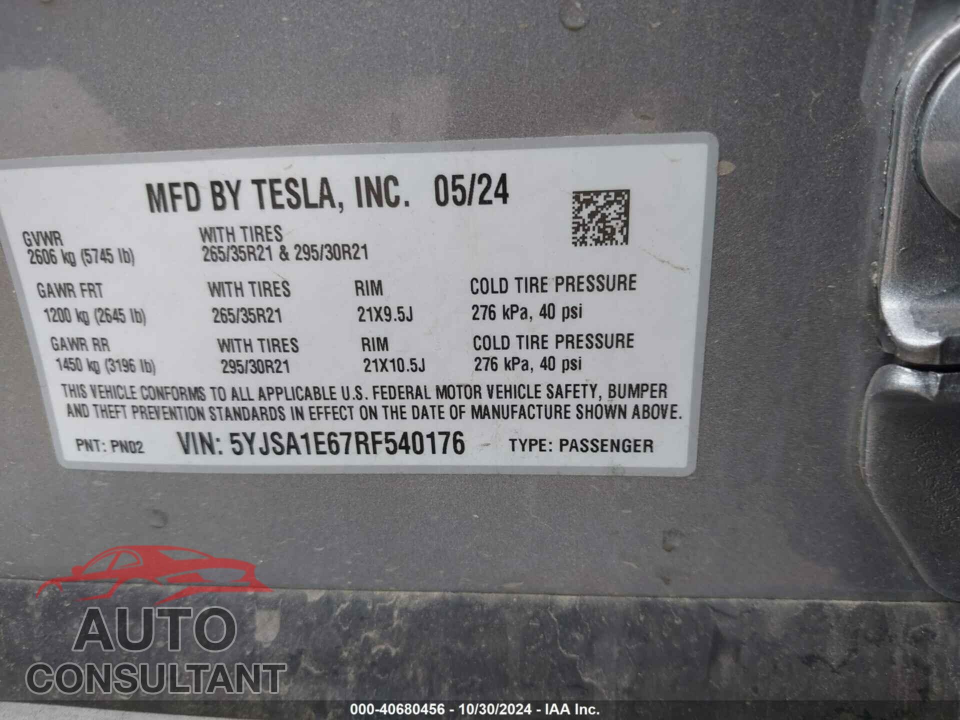 TESLA MODEL S 2024 - 5YJSA1E67RF540176