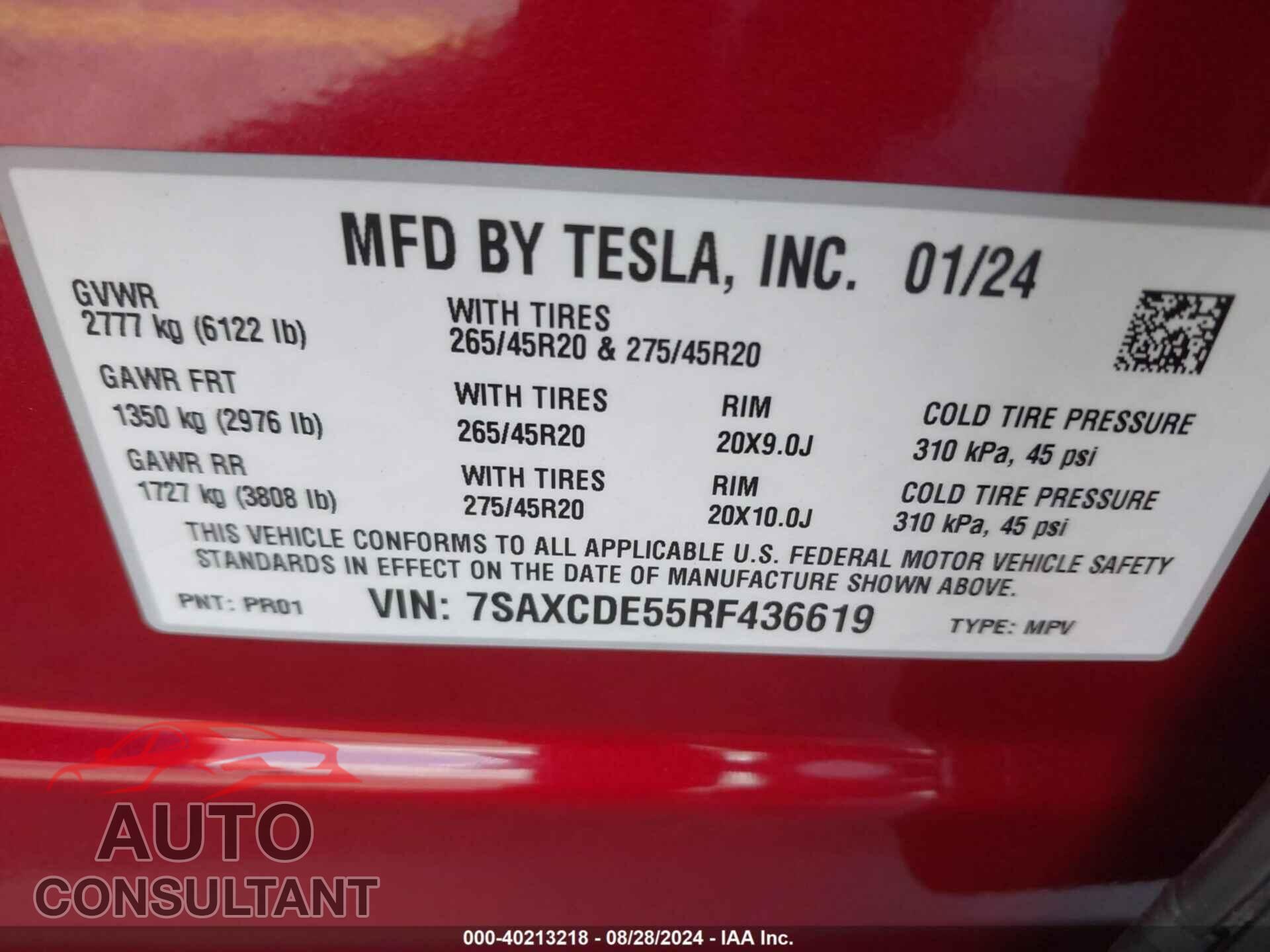 TESLA MODEL X 2024 - 7SAXCDE55RF436619
