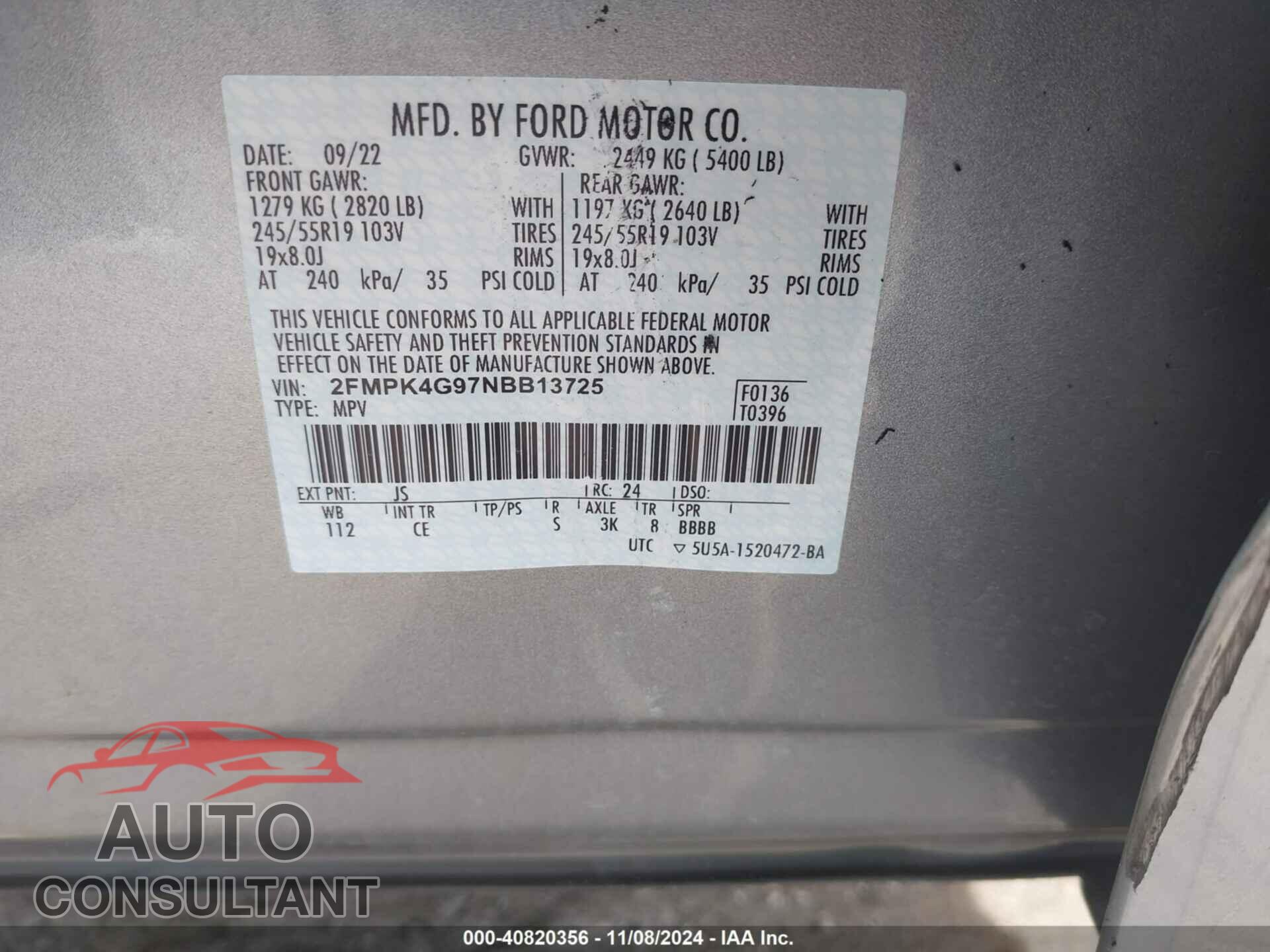 FORD EDGE 2022 - 2FMPK4G97NBB13725