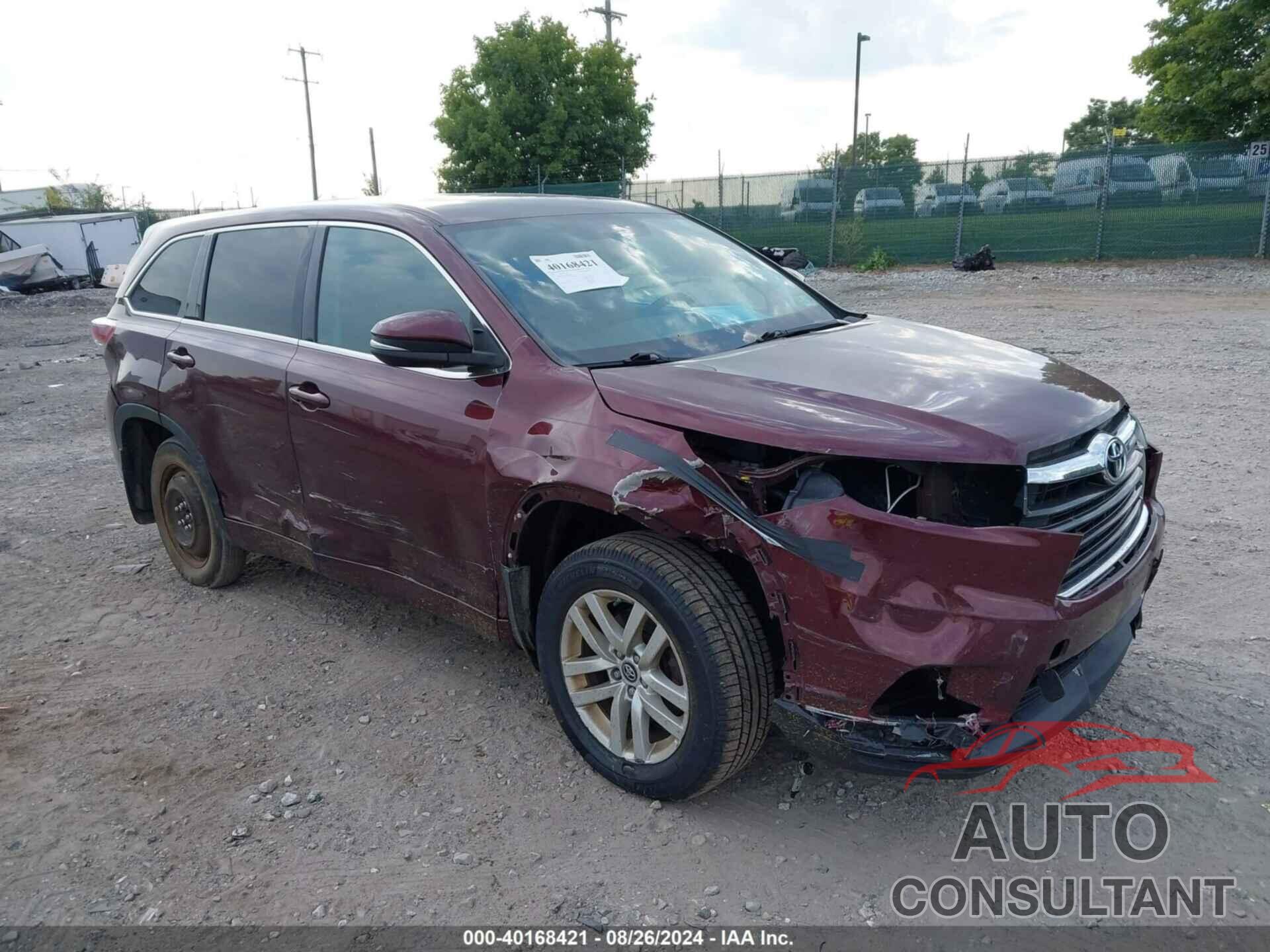 TOYOTA HIGHLANDER 2016 - 5TDBKRFH6GS329362