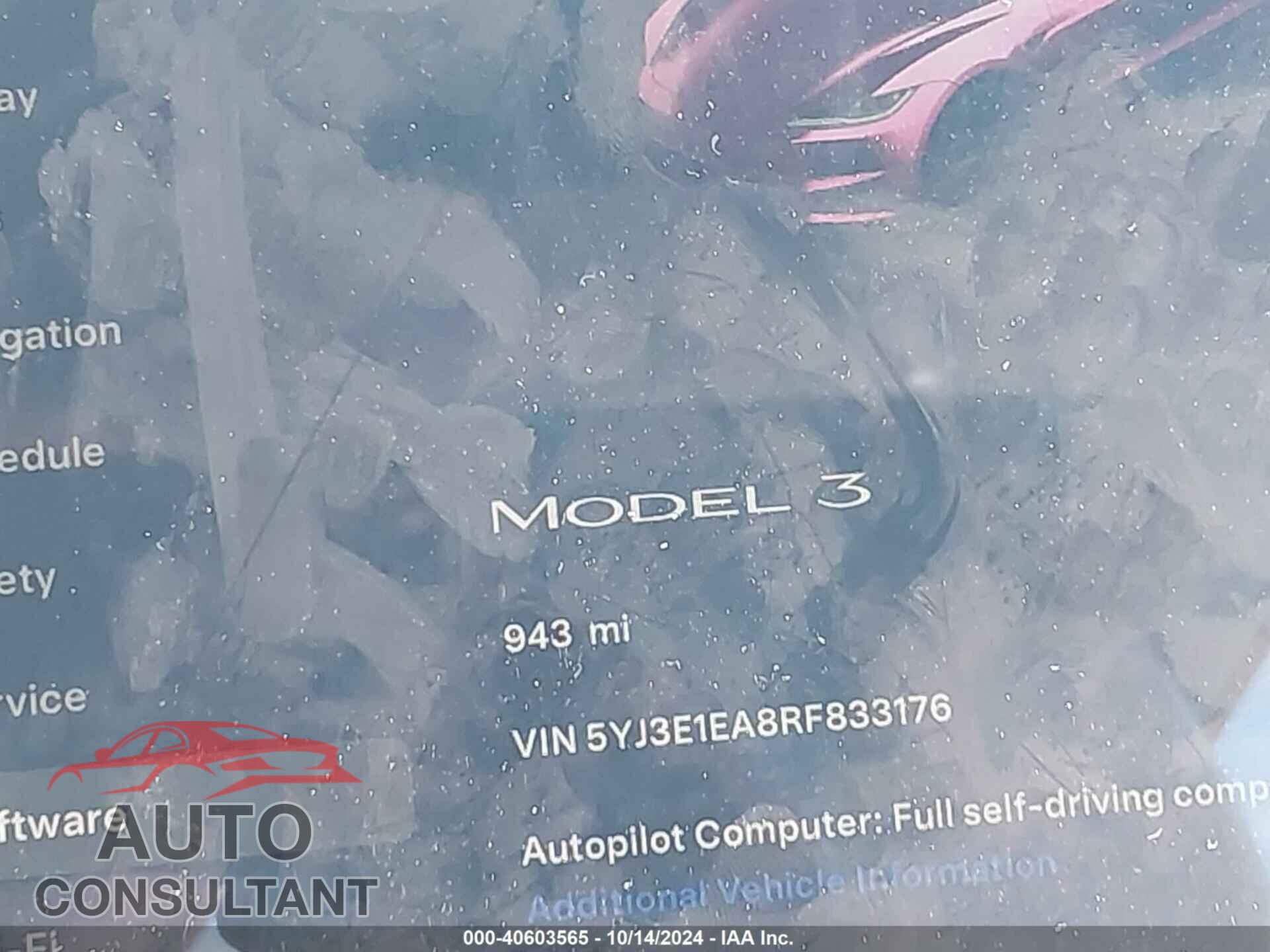 TESLA MODEL 3 2024 - 5YJ3E1EA8RF833176