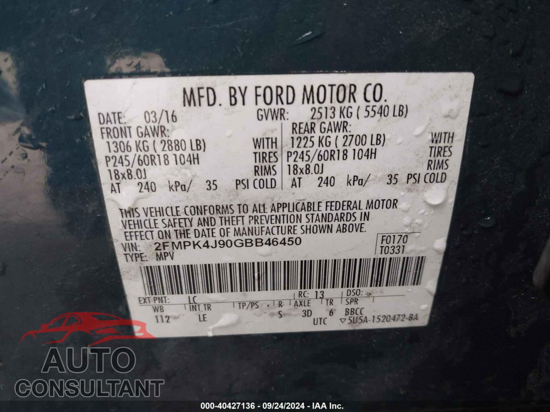 FORD EDGE 2016 - 2FMPK4J90GBB46450