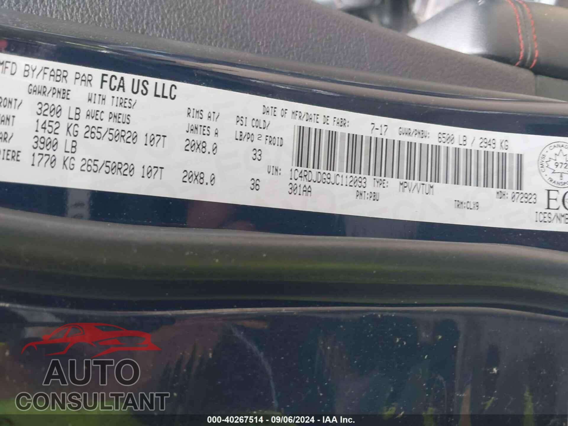 DODGE DURANGO 2018 - 1C4RDJDG9JC112093