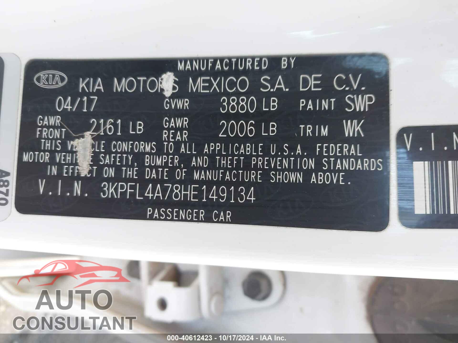 KIA FORTE 2017 - 3KPFL4A78HE149134