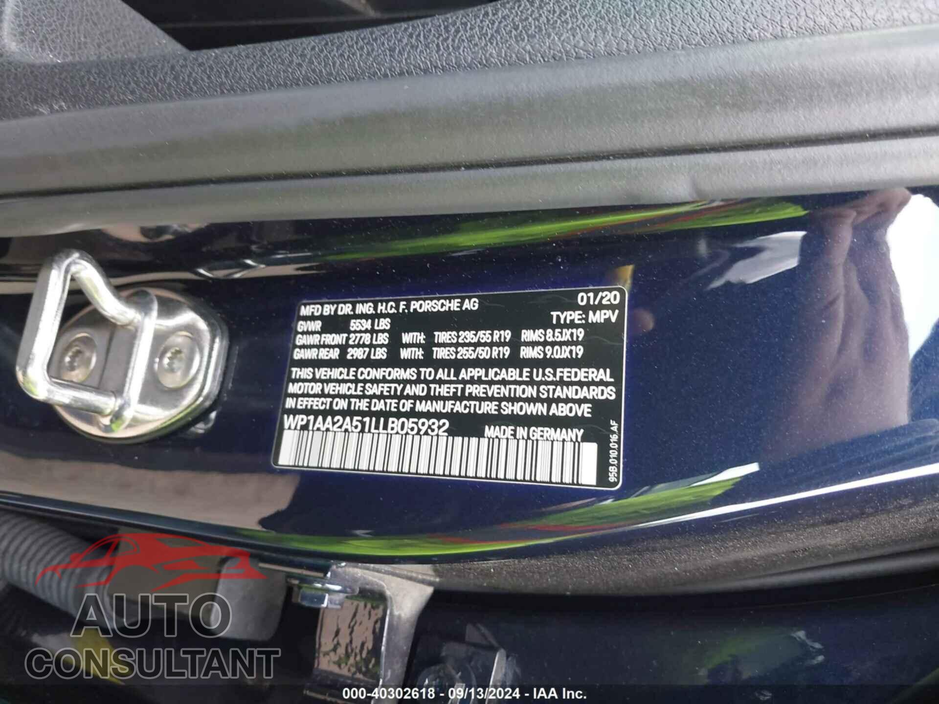 PORSCHE MACAN 2020 - WP1AA2A51LLB05932