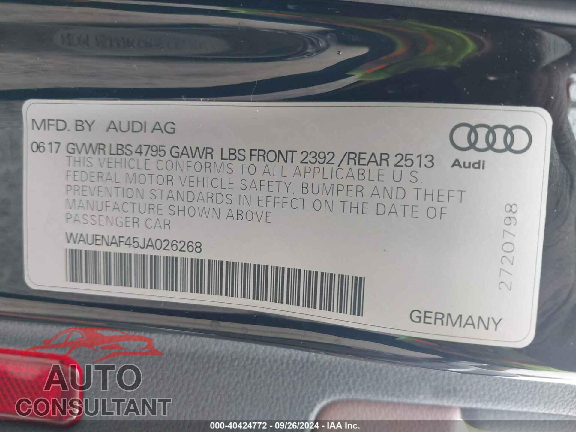 AUDI A4 2018 - WAUENAF45JA026268
