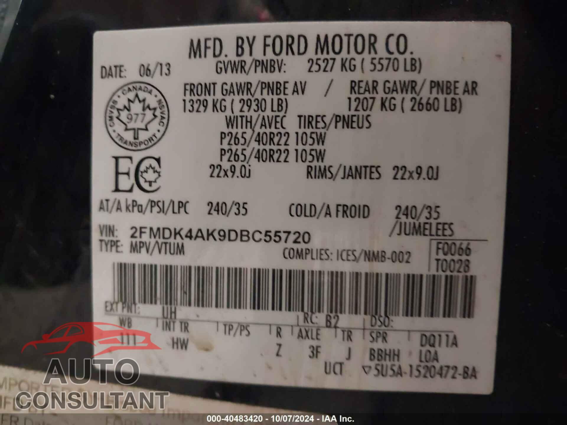 FORD EDGE 2013 - 2FMDK4AK9DBC55720