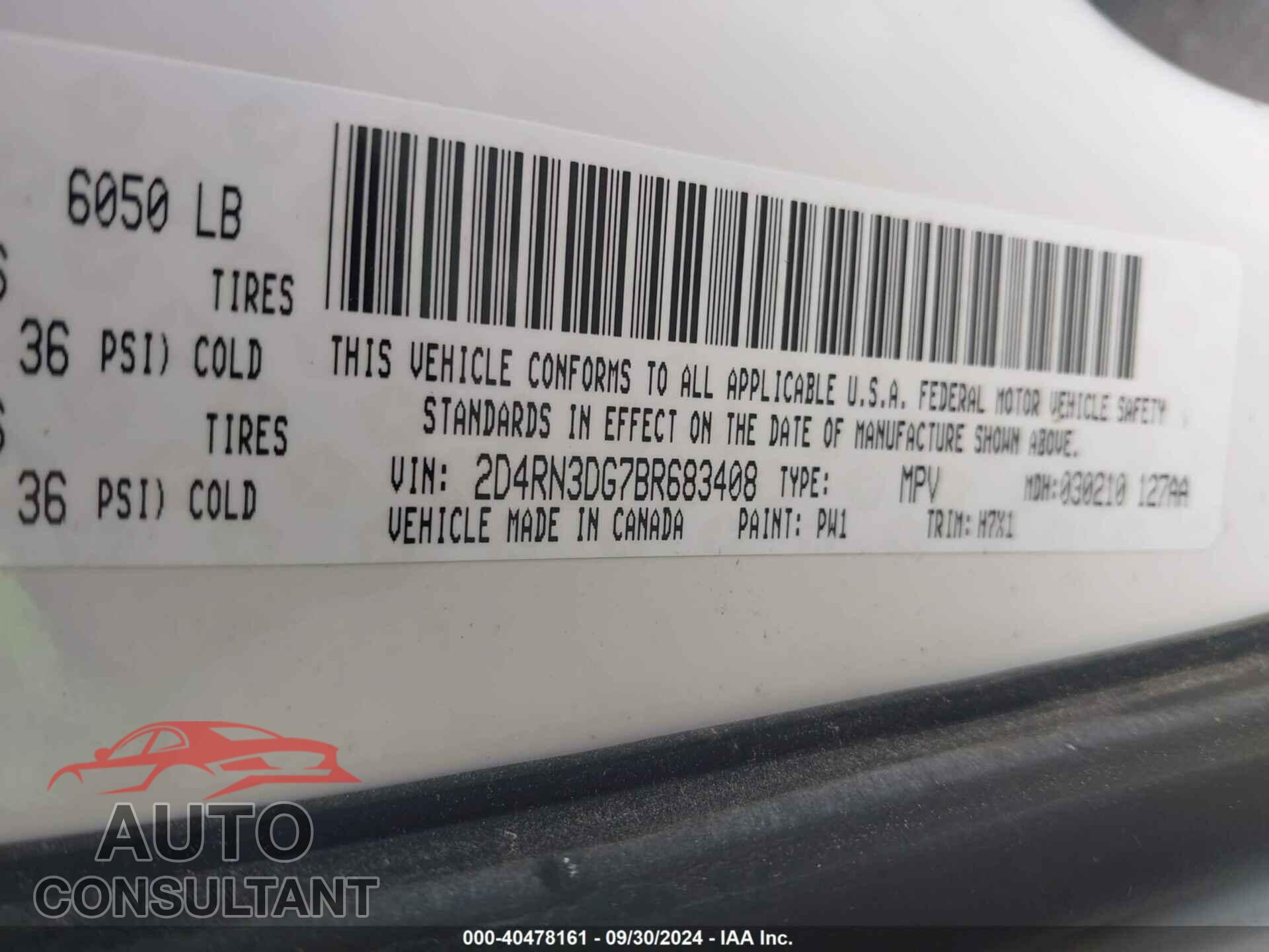 DODGE GRAND CARAVAN 2011 - 2D4RN3DG7BR683408