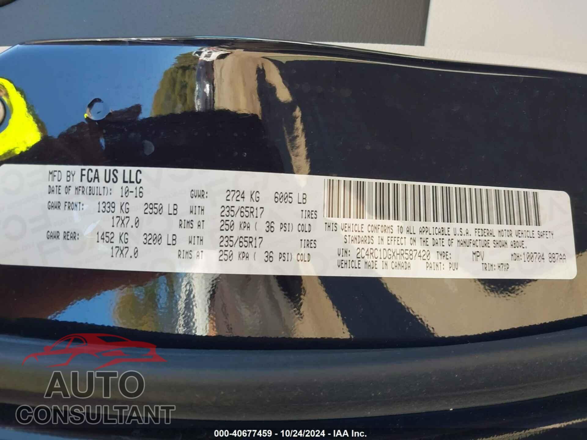 CHRYSLER PACIFICA 2017 - 2C4RC1DGXHR587420
