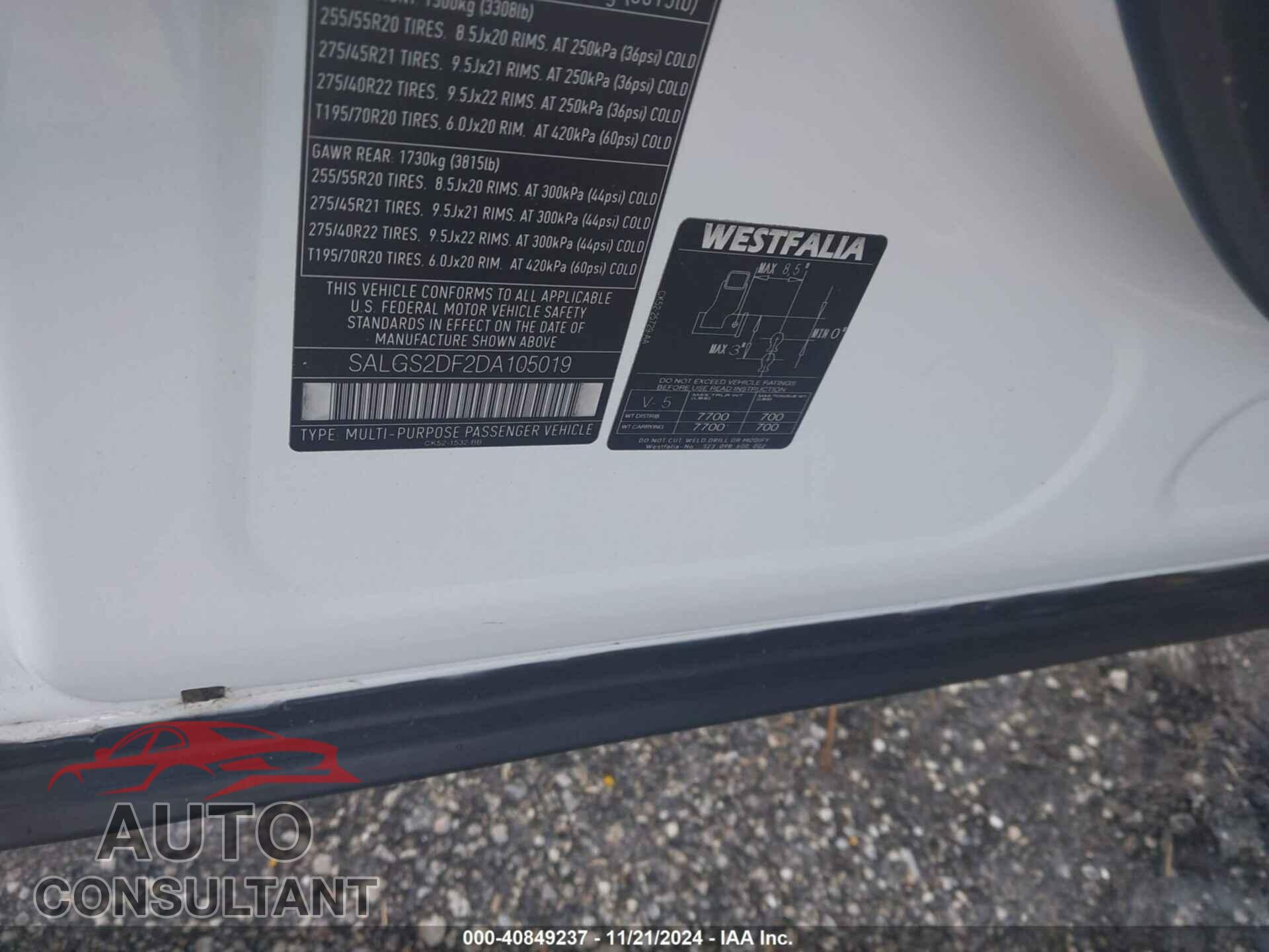 LAND ROVER RANGE ROVER 2013 - SALGS2DF2DA105019