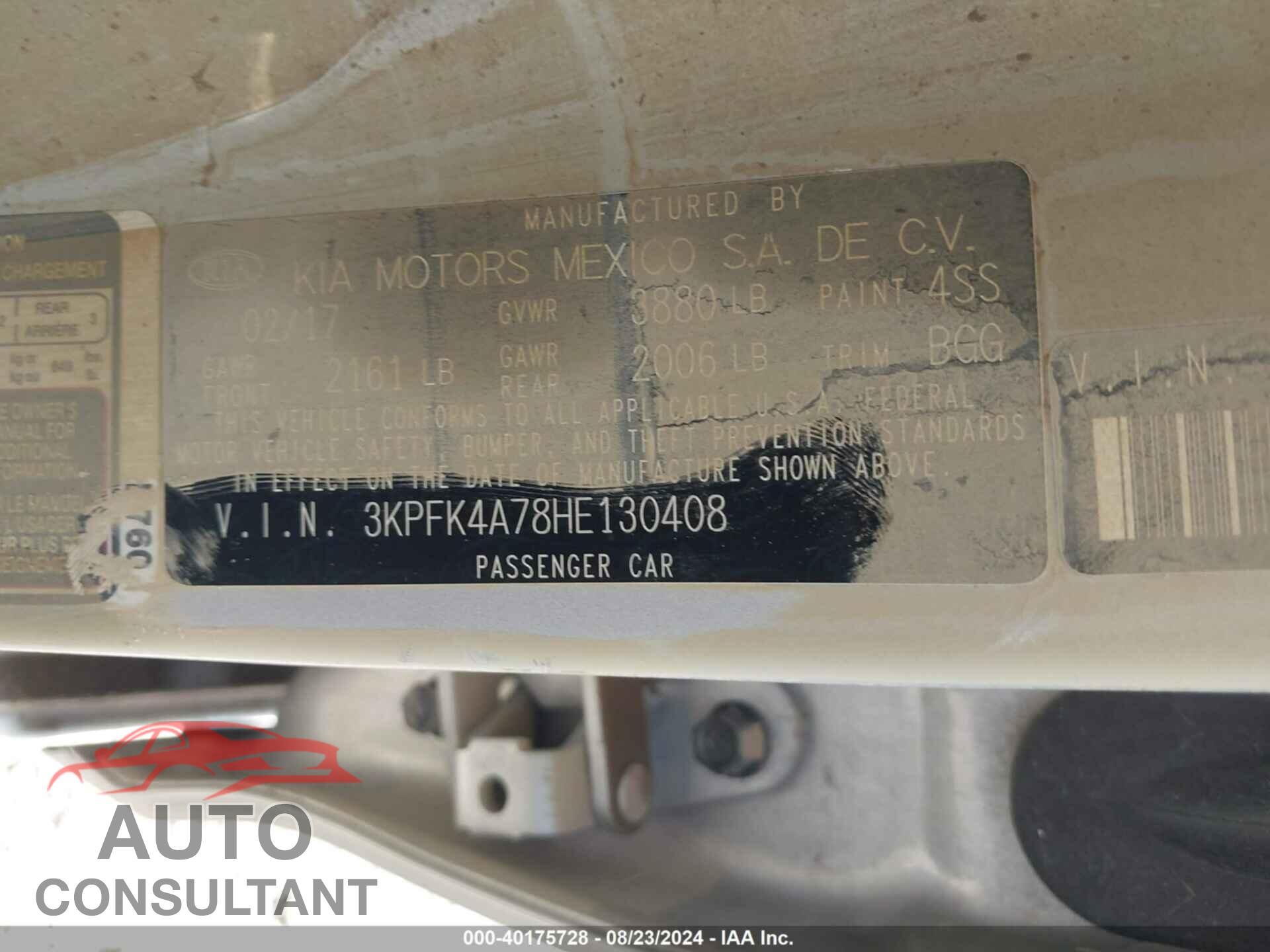 KIA FORTE 2017 - 3KPFK4A78HE130408