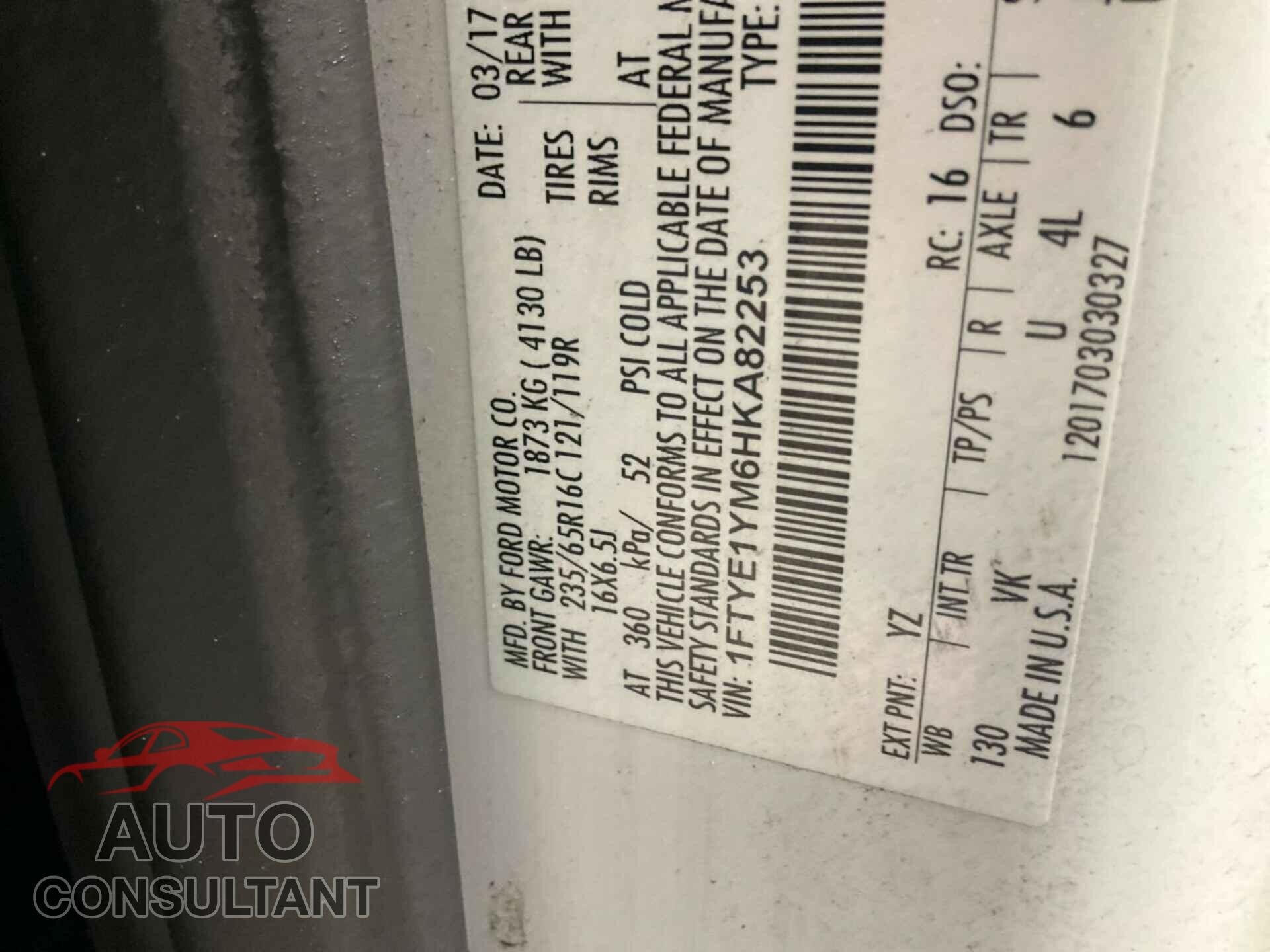 FORD TRANSIT 2017 - 1FTYE1YM6HKA82253