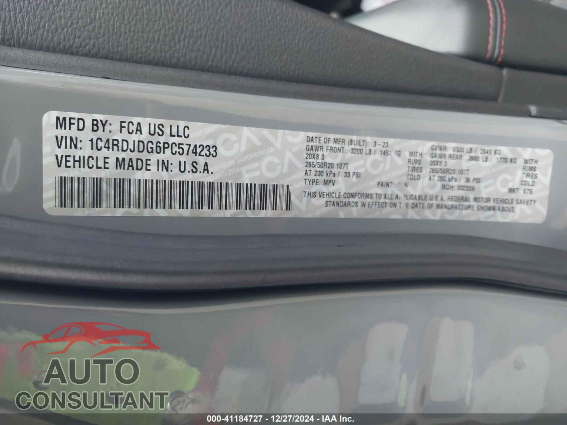DODGE DURANGO 2023 - 1C4RDJDG6PC574233