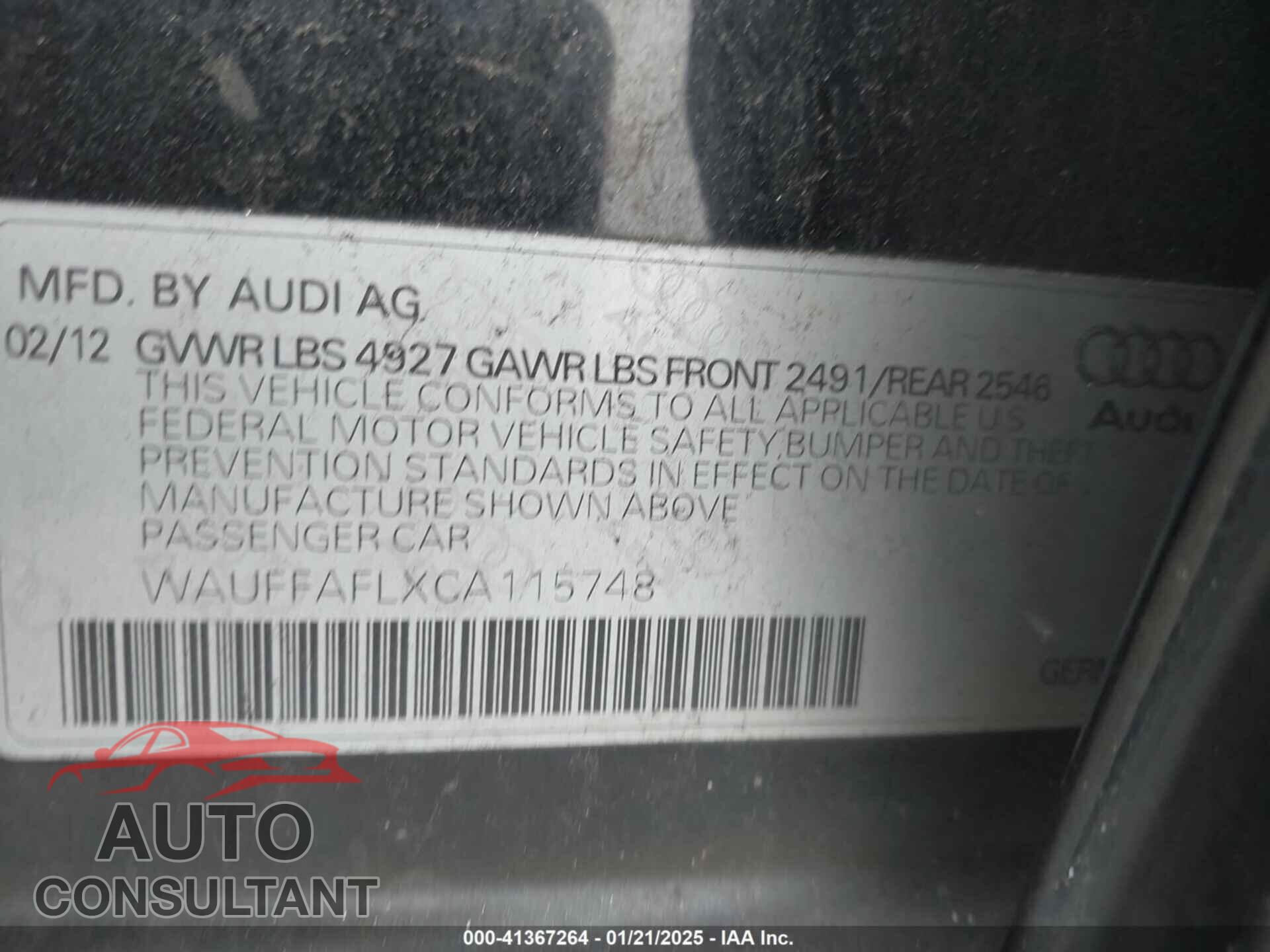 AUDI A4 2012 - WAUFFAFLXCA115748