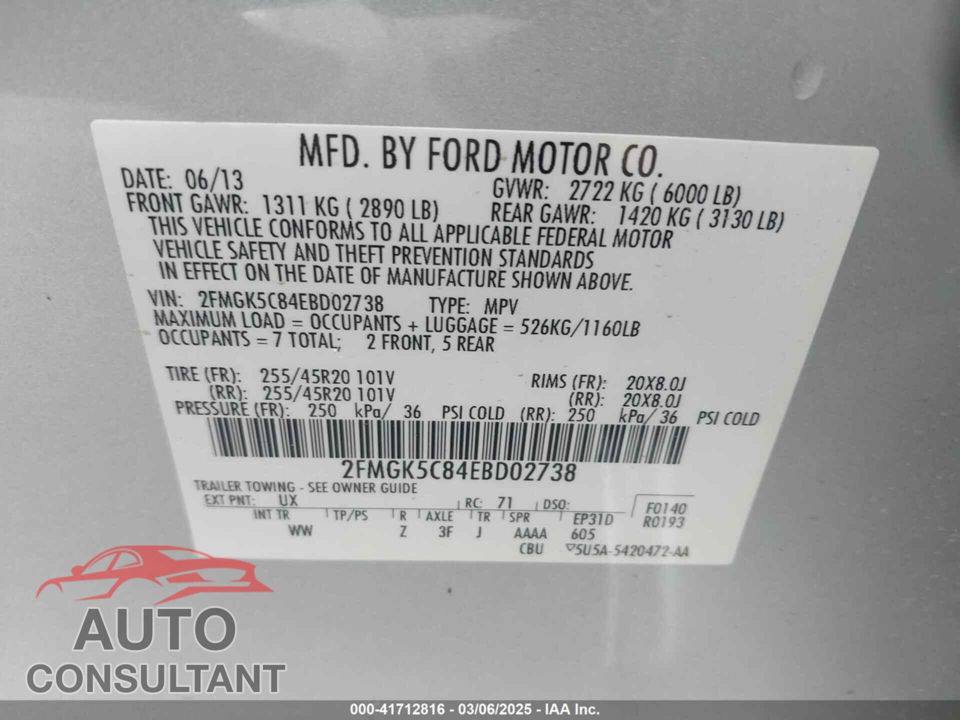 FORD FLEX 2014 - 2FMGK5C84EBD02738