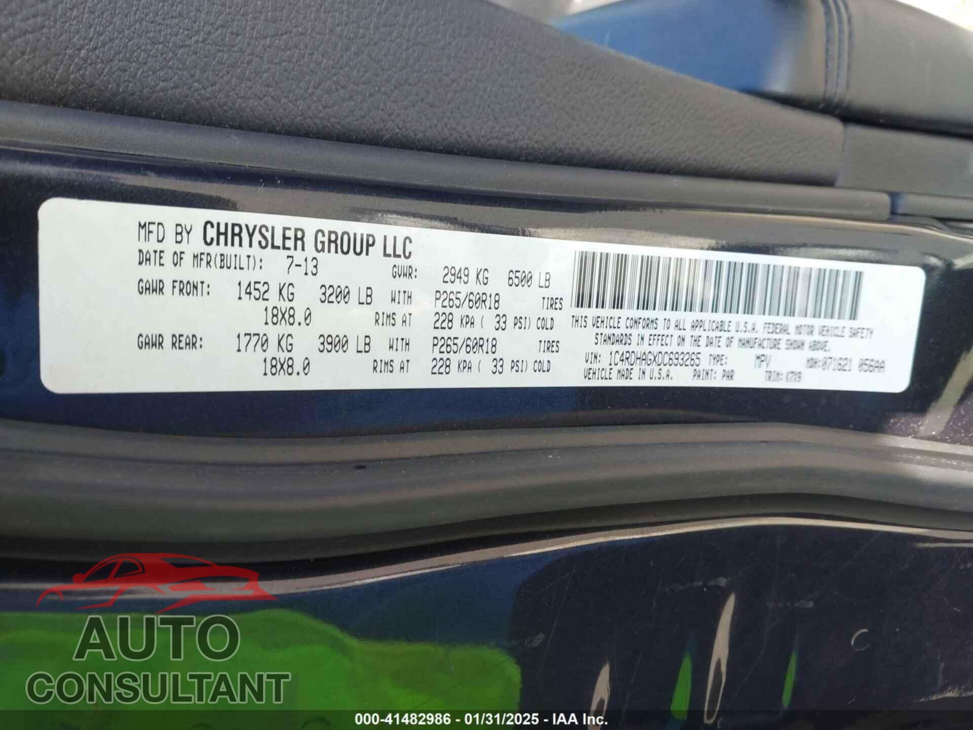 DODGE DURANGO 2013 - 1C4RDHAGXDC693265