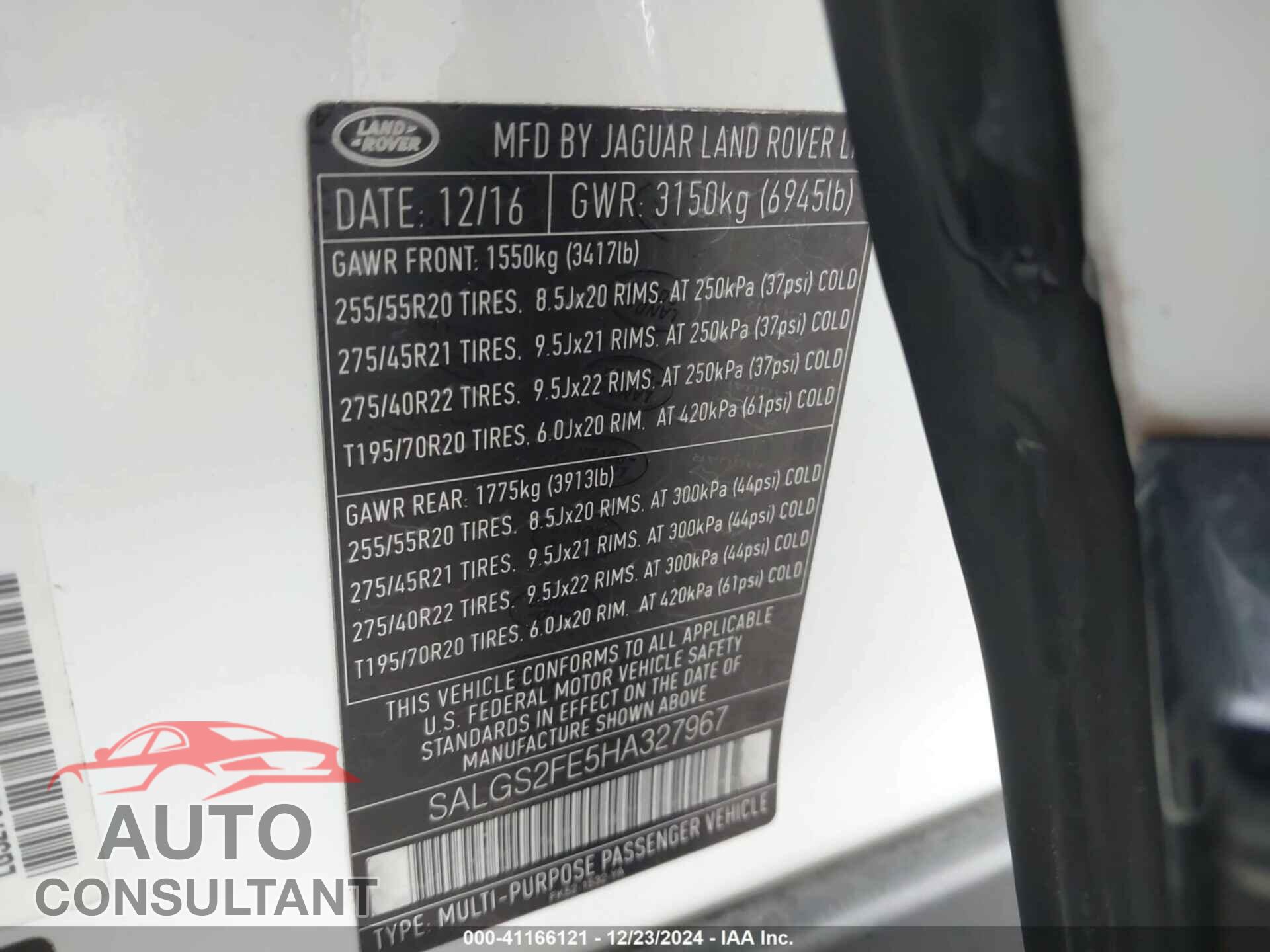 LAND ROVER RANGE ROVER 2017 - SALGS2FE5HA327967