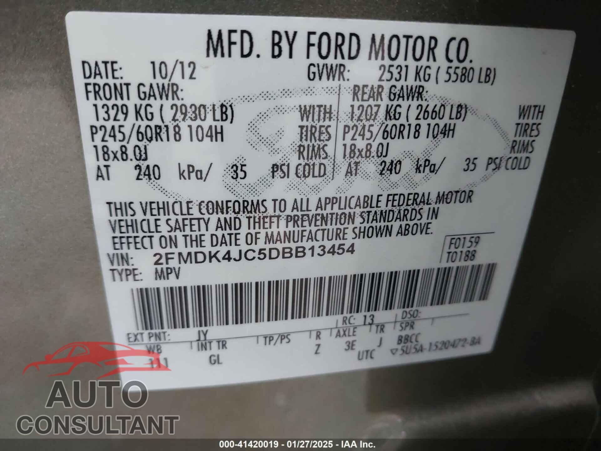 FORD EDGE 2013 - 2FMDK4JC5DBB13454