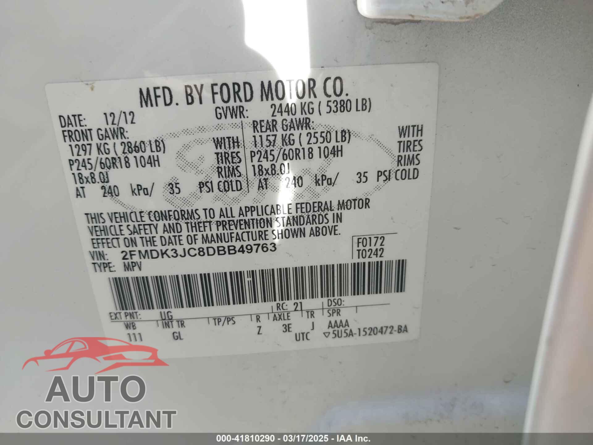 FORD EDGE 2013 - 2FMDK3JC8DBB49763