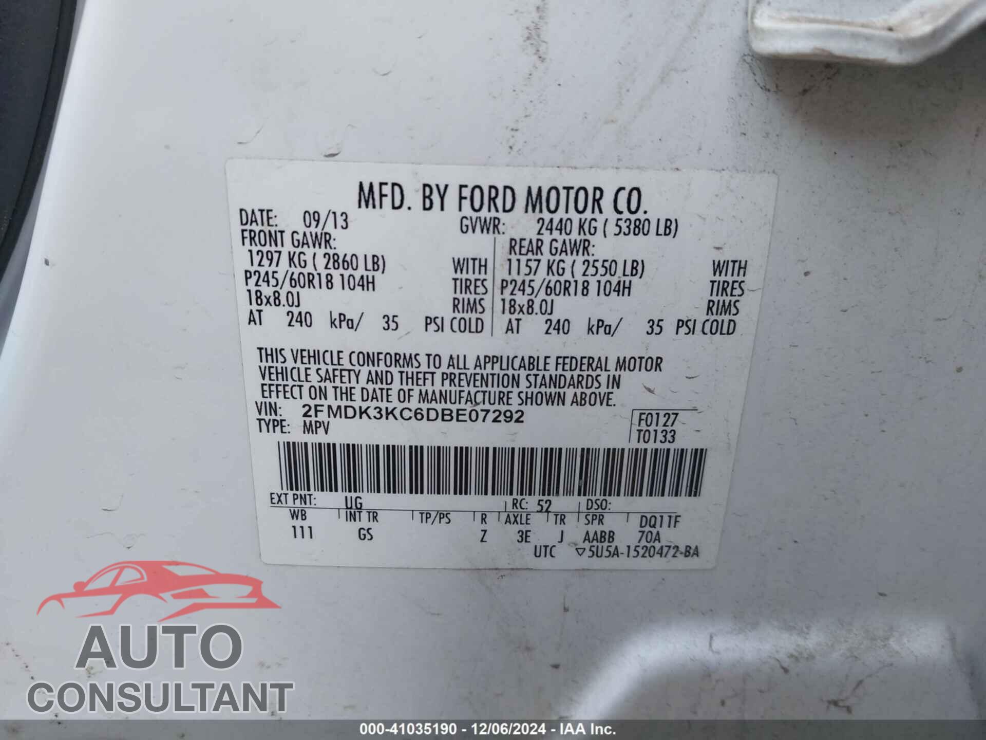 FORD EDGE 2013 - 2FMDK3KC6DBE07292