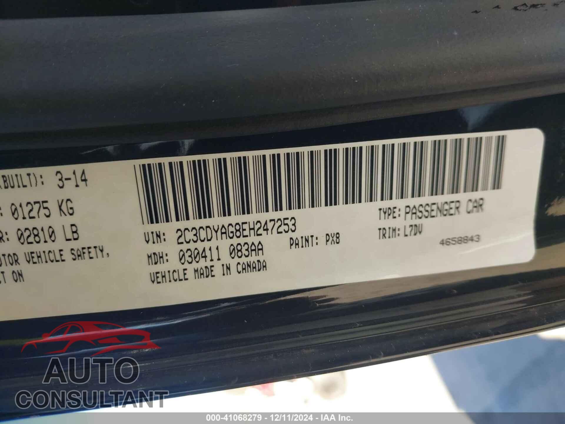 DODGE CHALLENGER 2014 - 2C3CDYAG8EH247253